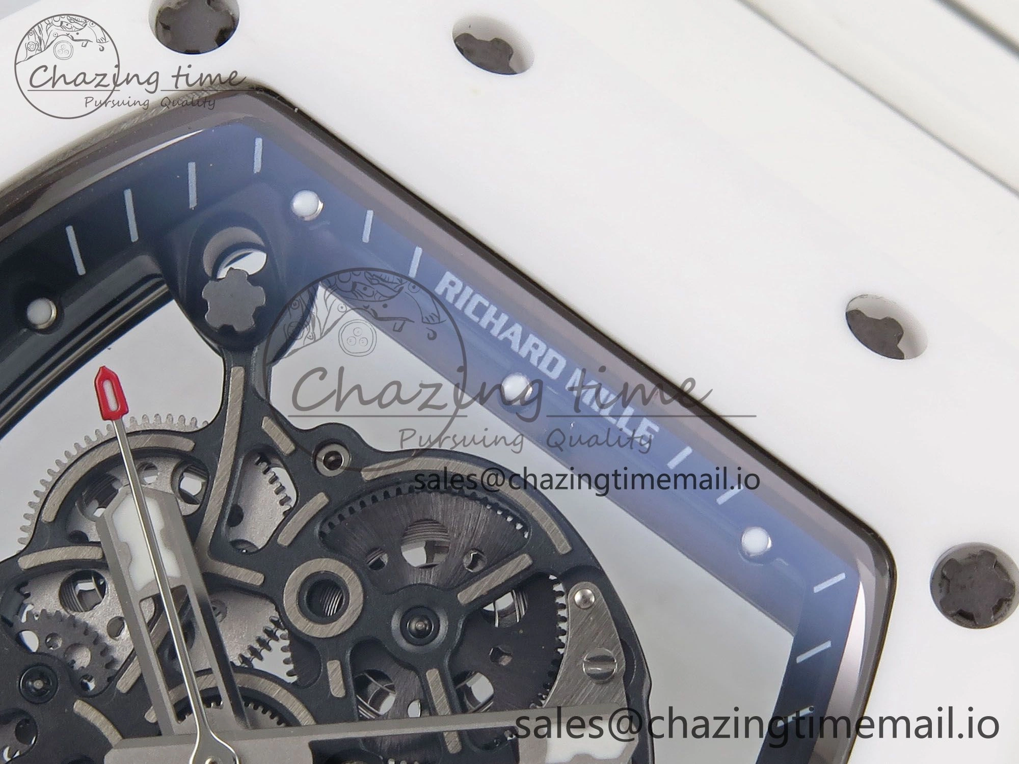 RM055 White Ceramic T+F 1:1 Best Edition Black Skeleton Dial on White Rubber Strap RMUL2 Super Clone MultiPurpose 9240