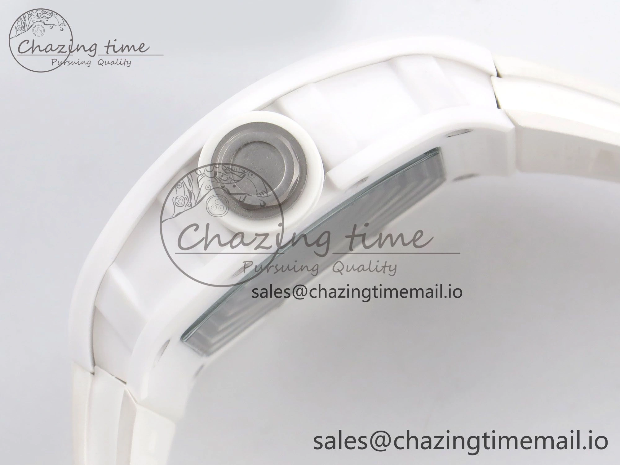 RM055 White Ceramic T+F 1:1 Best Edition Black Skeleton Dial on White Rubber Strap RMUL2 Super Clone MultiPurpose 9240