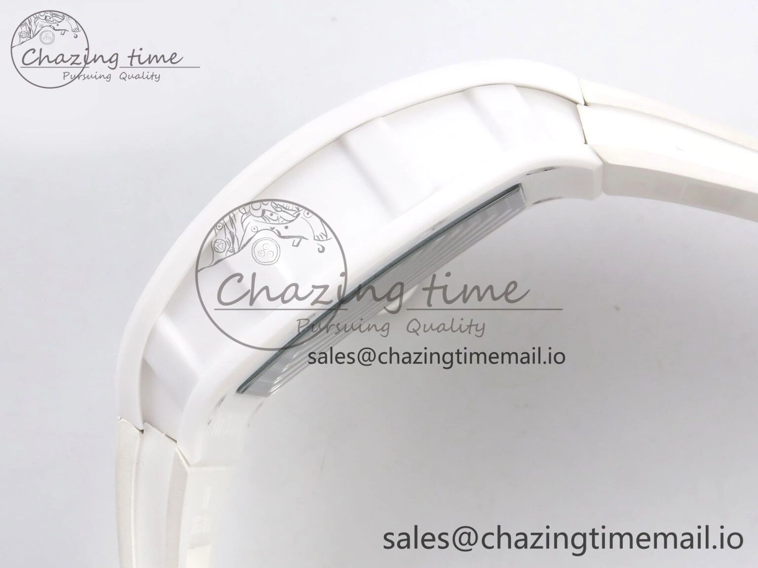 RM055 White Ceramic T+F 1:1 Best Edition Black Skeleton Dial on White Rubber Strap RMUL2 Super Clone MultiPurpose 9240