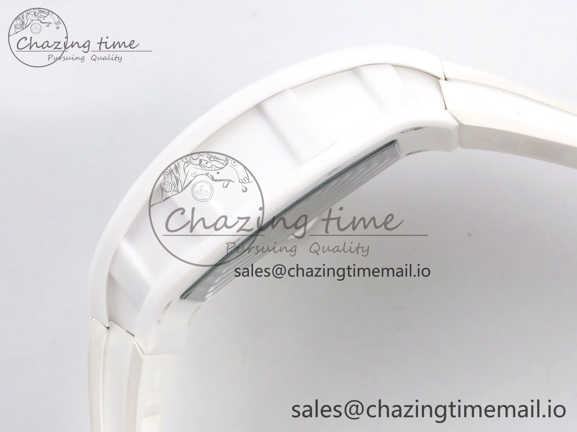 RM055 White Ceramic T+F 1:1 Best Edition Black Skeleton Dial on White Rubber Strap RMUL2 Super Clone MultiPurpose 9240