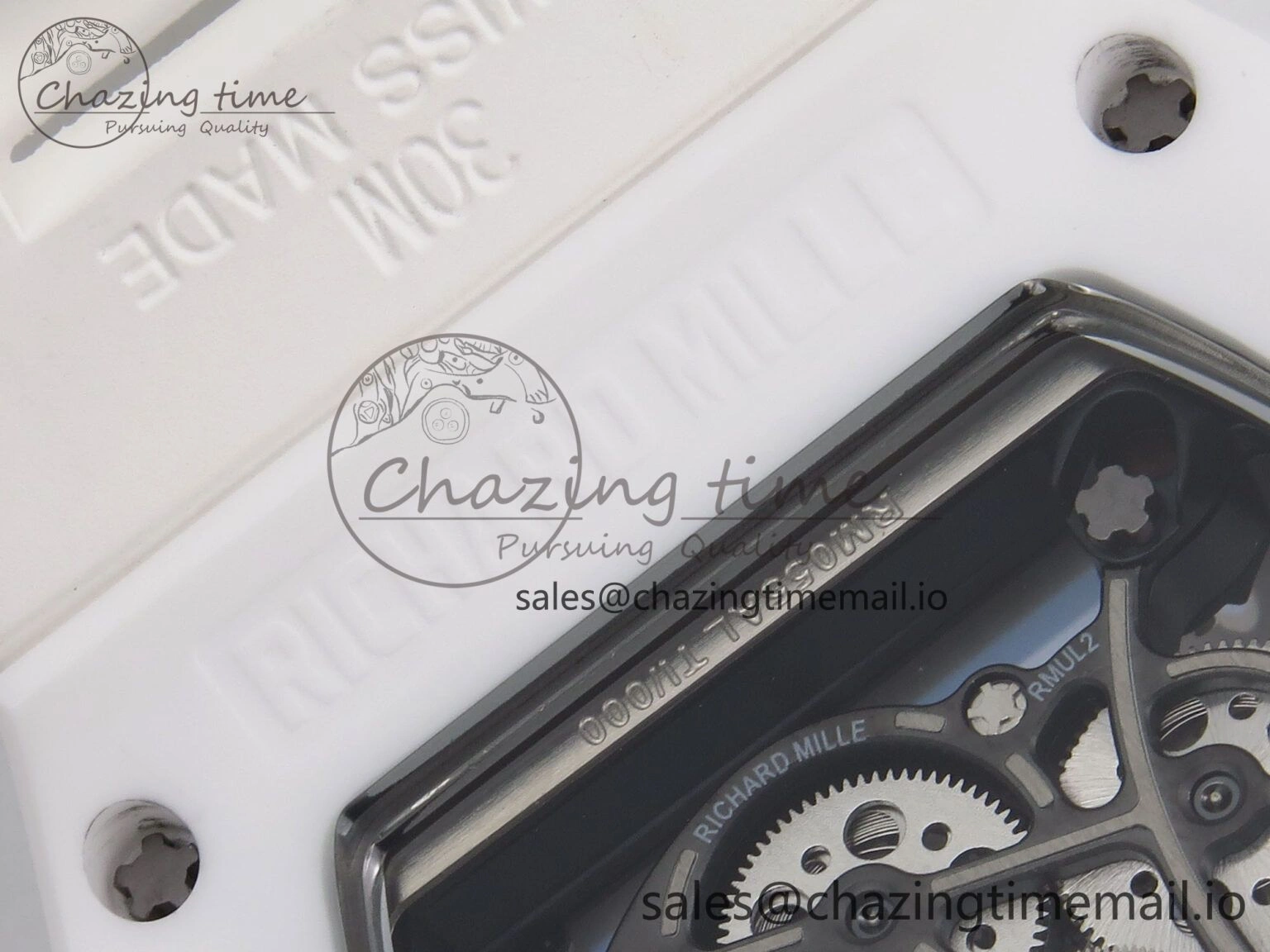 RM055 White Ceramic T+F 1:1 Best Edition Black Skeleton Dial on White Rubber Strap RMUL2 Super Clone MultiPurpose 9240