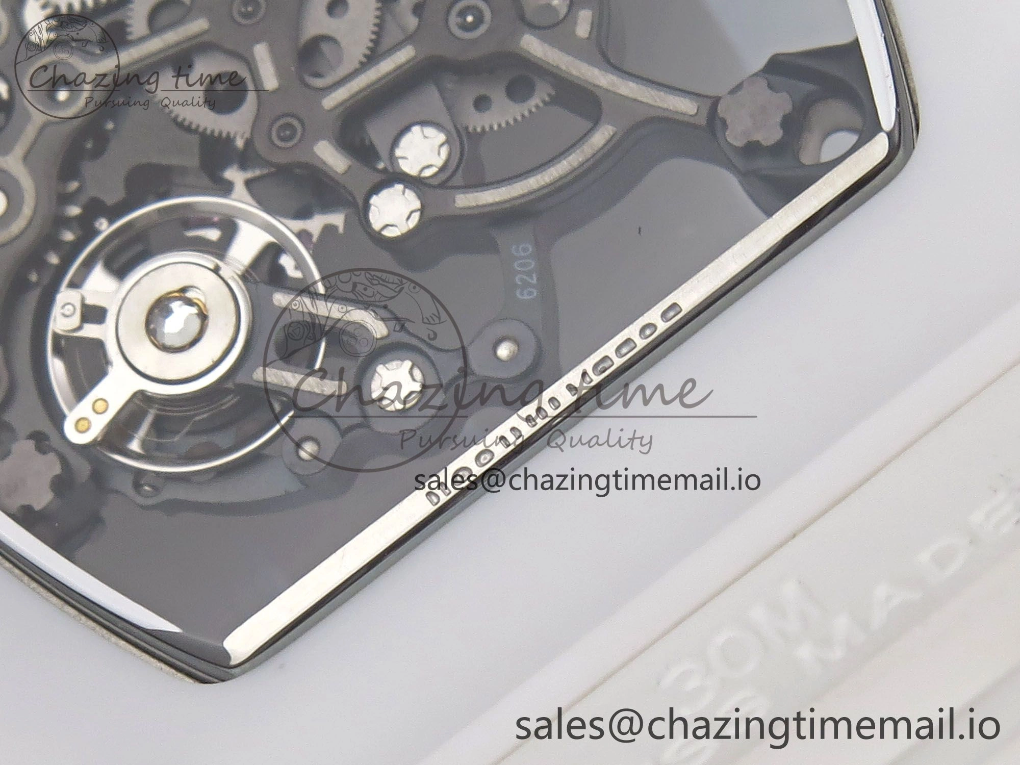 RM055 White Ceramic T+F 1:1 Best Edition Black Skeleton Dial on White Rubber Strap RMUL2 Super Clone MultiPurpose 9240