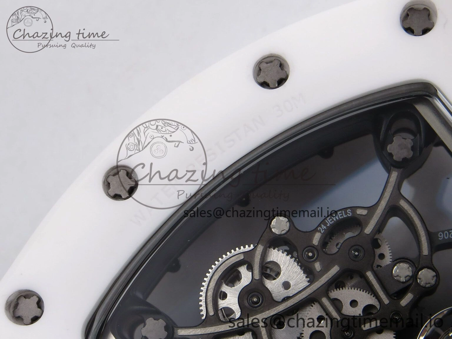 RM055 White Ceramic T+F 1:1 Best Edition Black Skeleton Dial on White Rubber Strap RMUL2 Super Clone MultiPurpose 9240