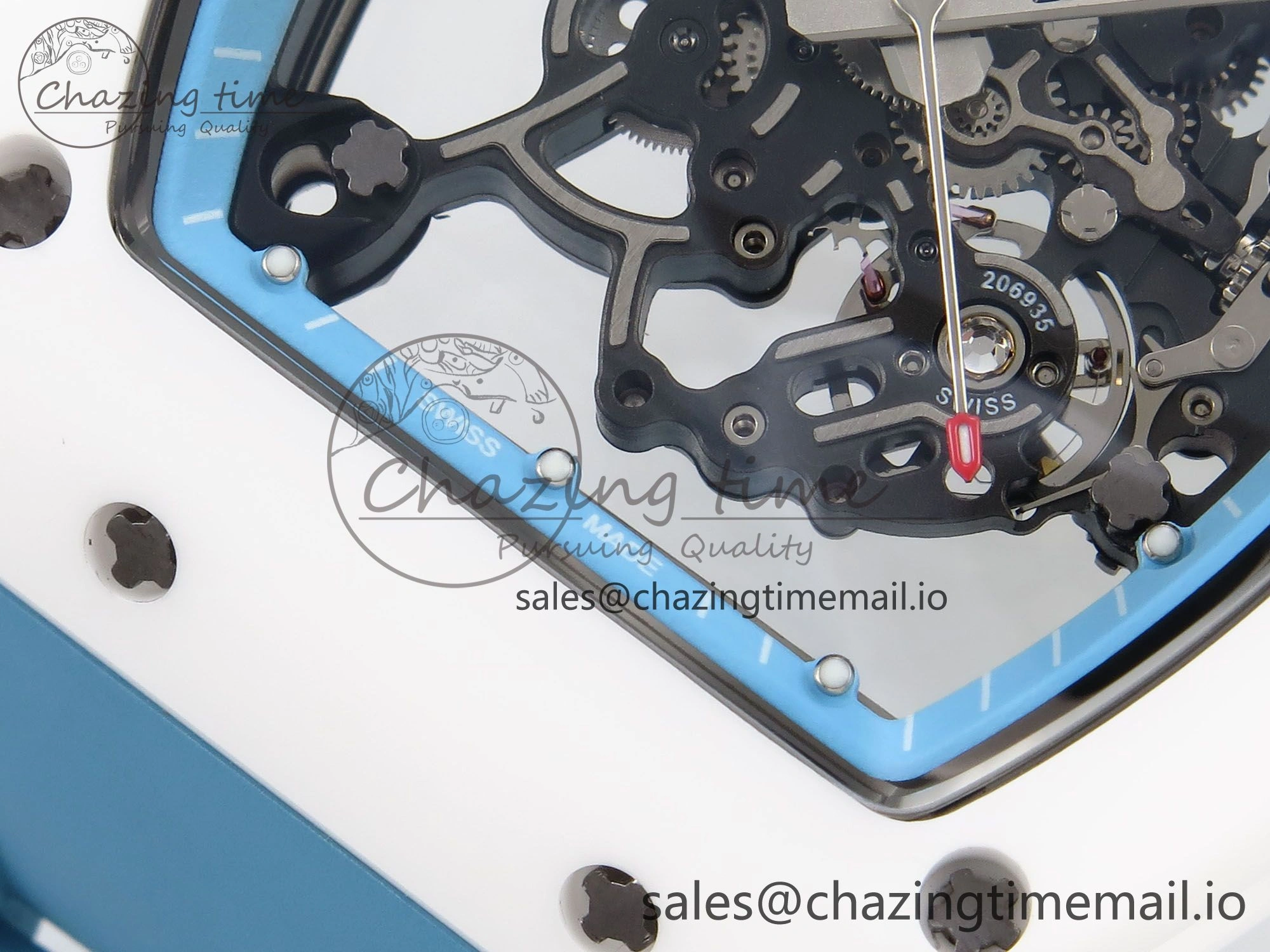 Upgraded RM055 White Ceramic T+F 1:1 Best Edition Blue Skeleton Dial on Blue Rubber Strap RMUL2 Super Clone 9243