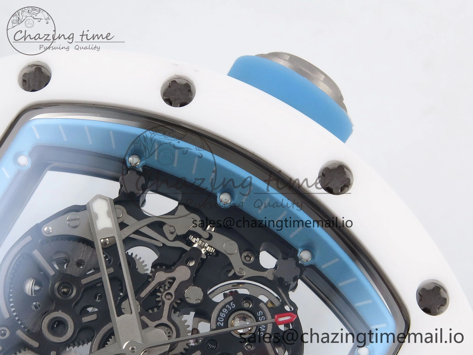 Upgraded RM055 White Ceramic T+F 1:1 Best Edition Blue Skeleton Dial on Blue Rubber Strap RMUL2 Super Clone 9243