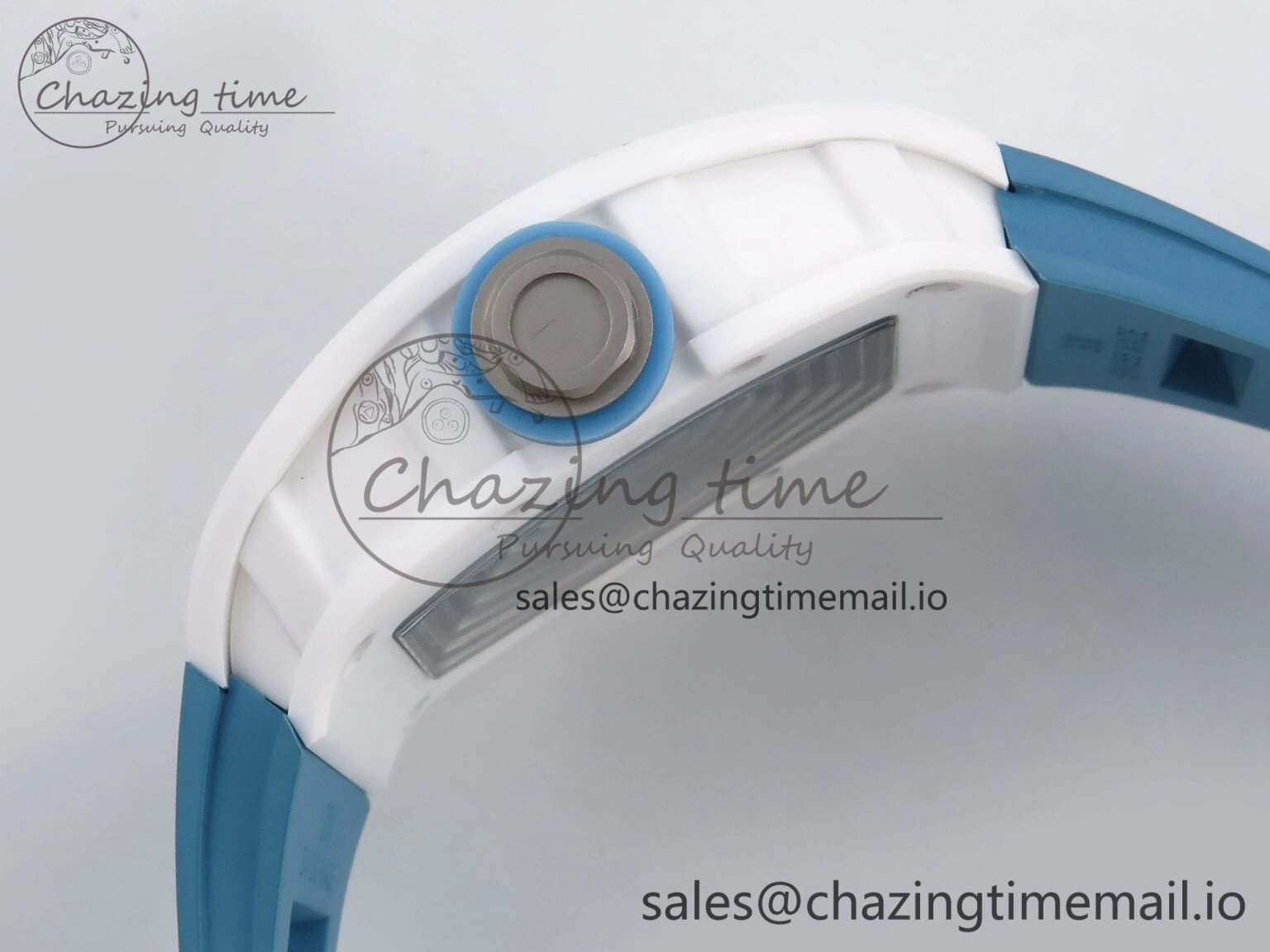 Upgraded RM055 White Ceramic T+F 1:1 Best Edition Blue Skeleton Dial on Blue Rubber Strap RMUL2 Super Clone 9243