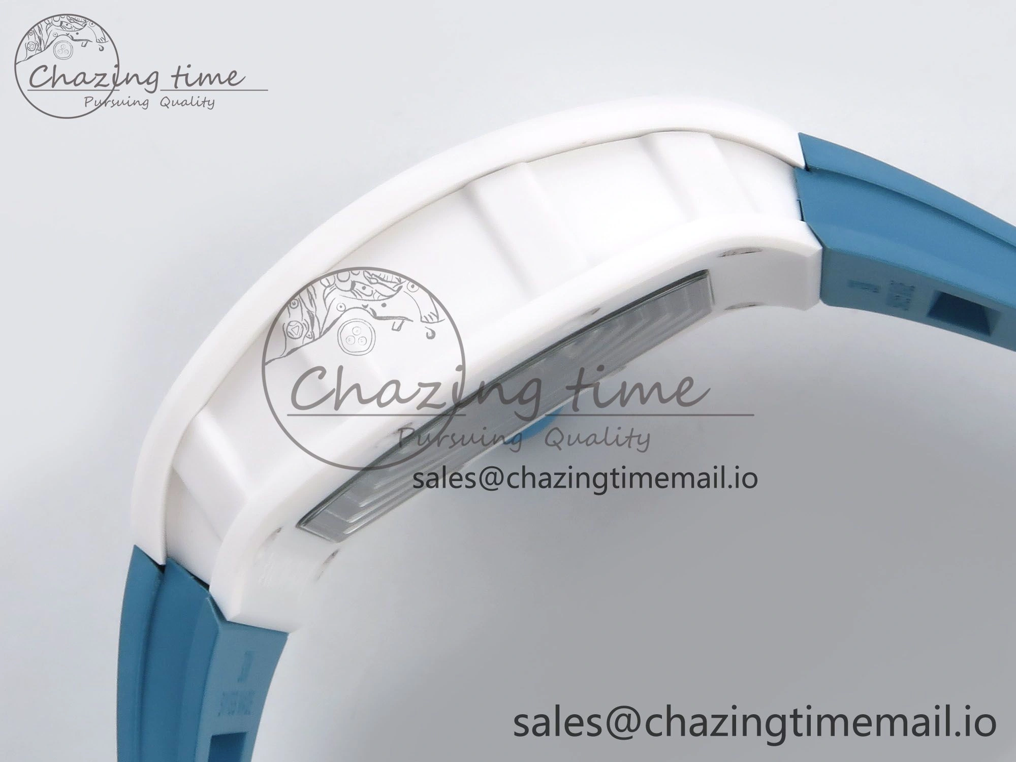 Upgraded RM055 White Ceramic T+F 1:1 Best Edition Blue Skeleton Dial on Blue Rubber Strap RMUL2 Super Clone 9243