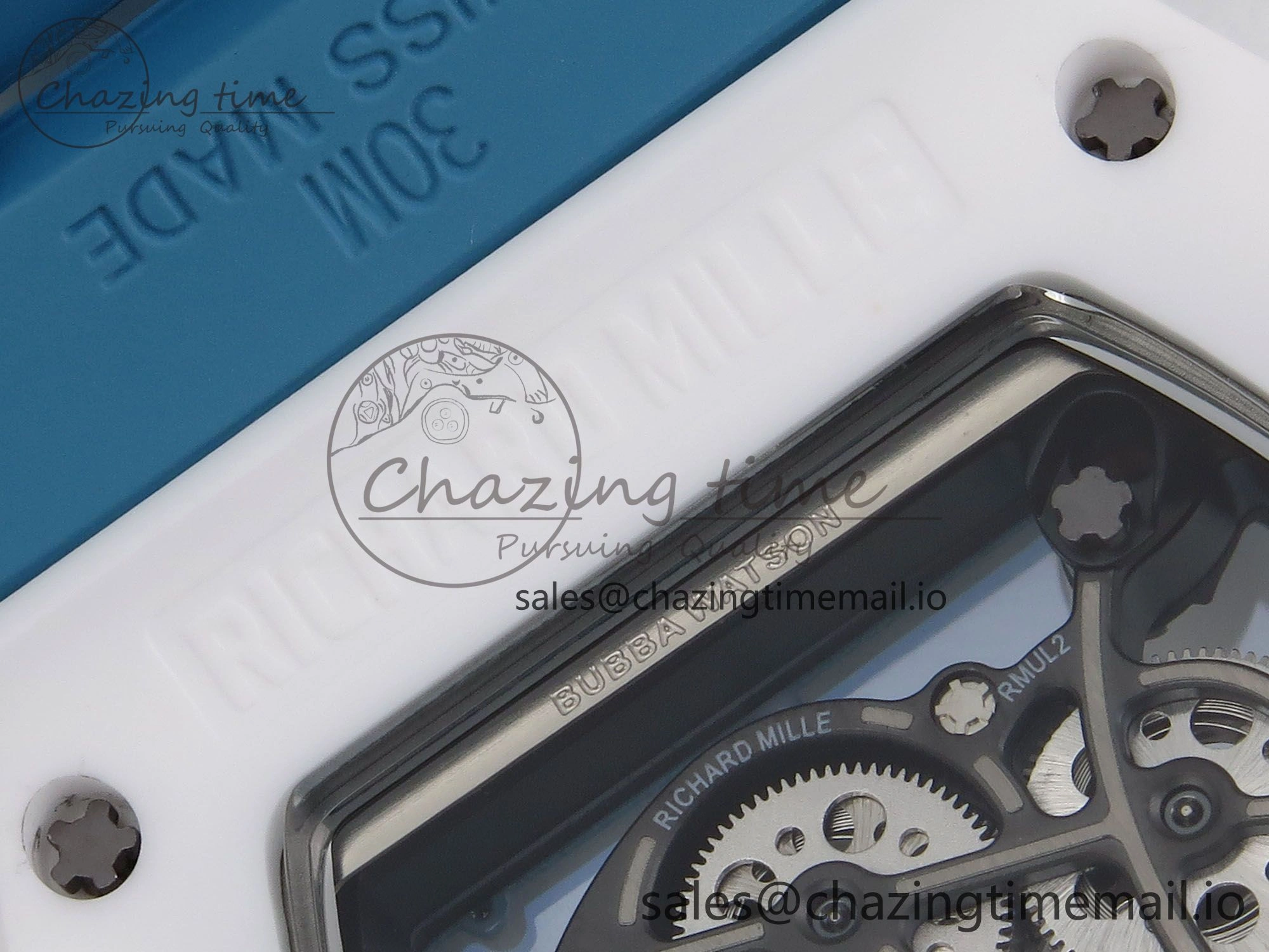 Upgraded RM055 White Ceramic T+F 1:1 Best Edition Blue Skeleton Dial on Blue Rubber Strap RMUL2 Super Clone 9243
