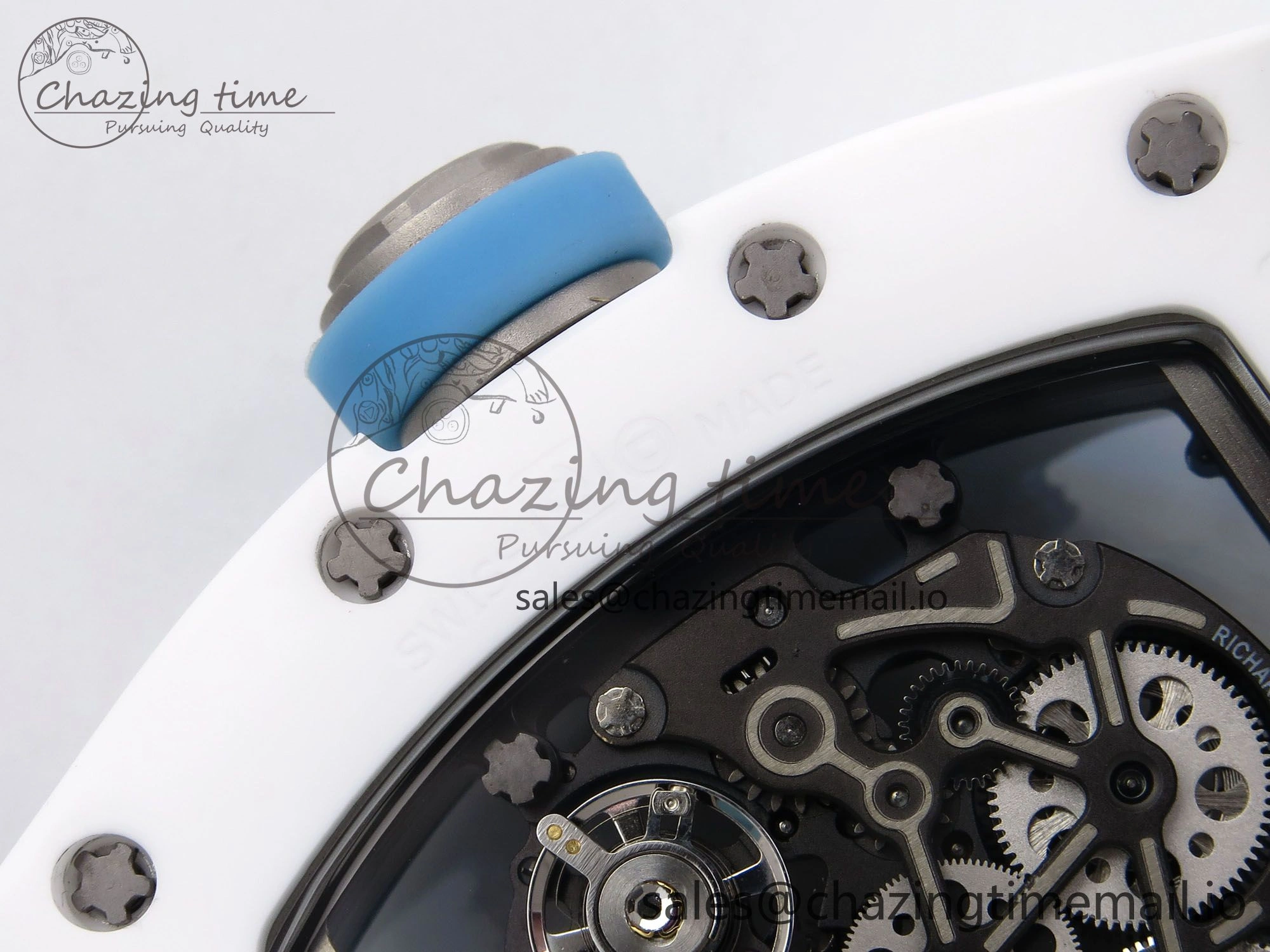 Upgraded RM055 White Ceramic T+F 1:1 Best Edition Blue Skeleton Dial on Blue Rubber Strap RMUL2 Super Clone 9243