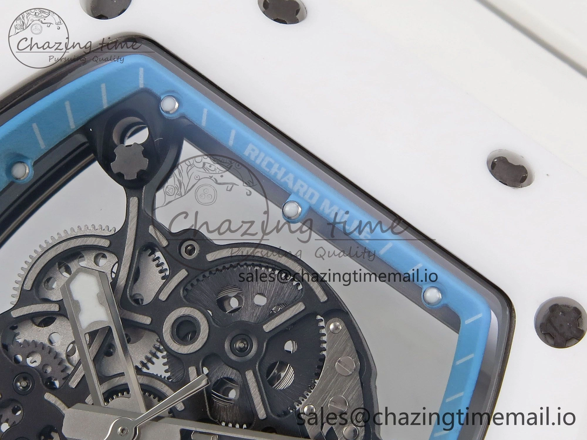 RM055 White Ceramic T+F 1:1 Best Edition Blue Skeleton Dial on White Rubber Strap RMUL2 Super Clone OdorResistant 9241