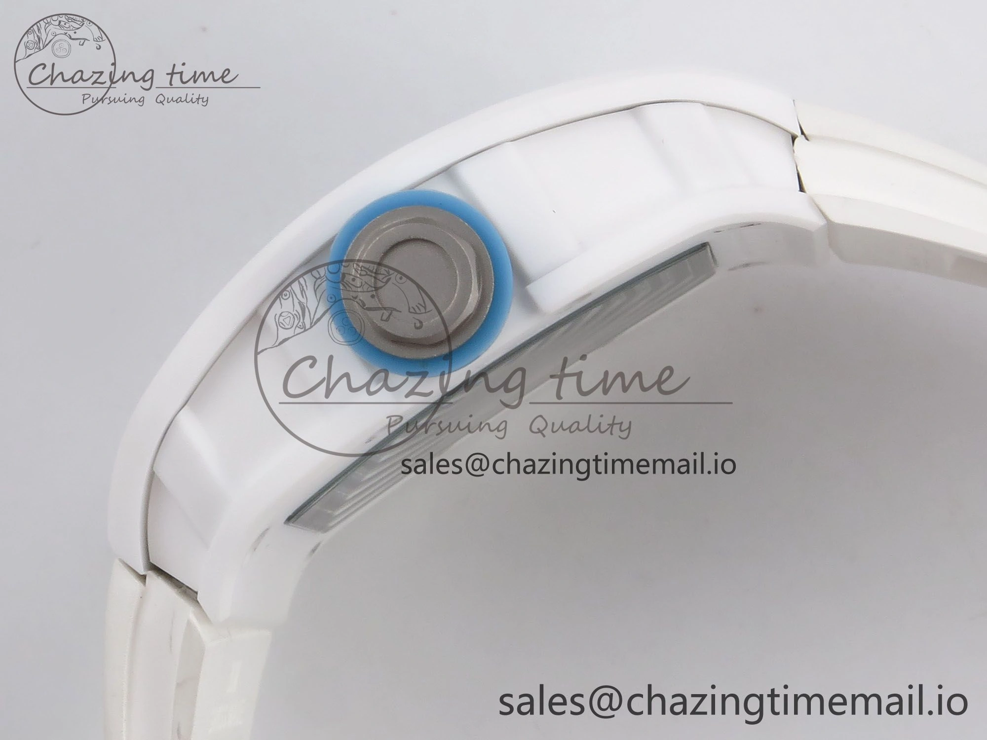 RM055 White Ceramic T+F 1:1 Best Edition Blue Skeleton Dial on White Rubber Strap RMUL2 Super Clone OdorResistant 9241