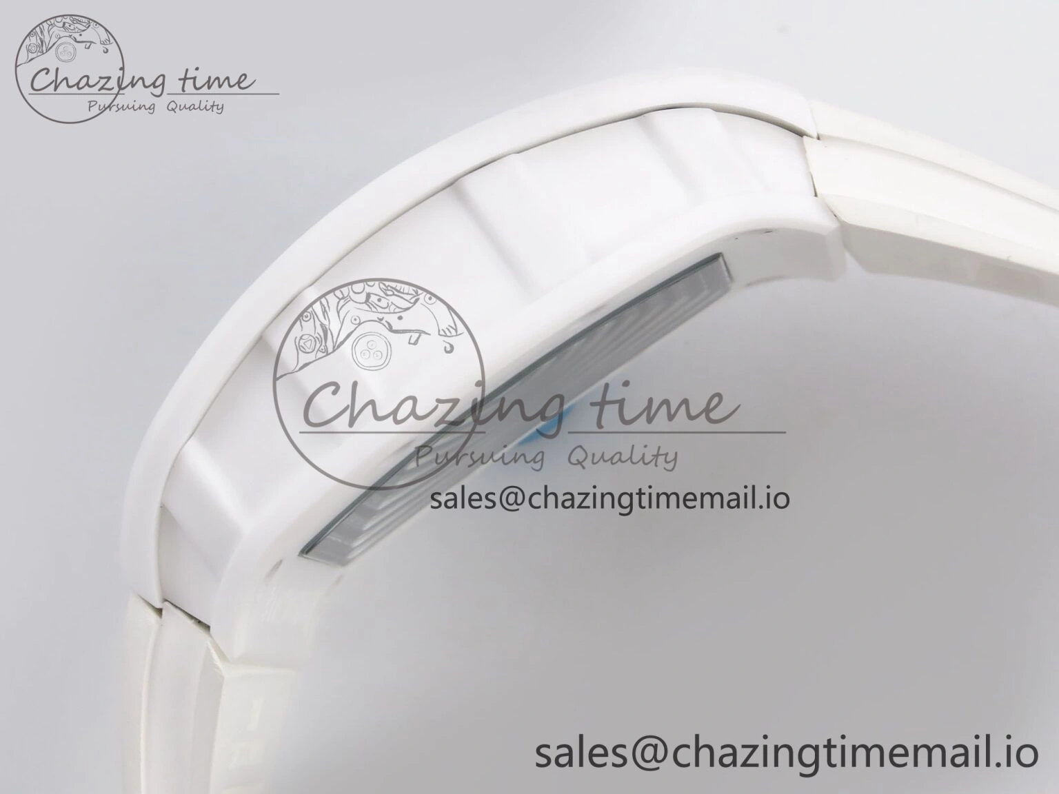 RM055 White Ceramic T+F 1:1 Best Edition Blue Skeleton Dial on White Rubber Strap RMUL2 Super Clone OdorResistant 9241