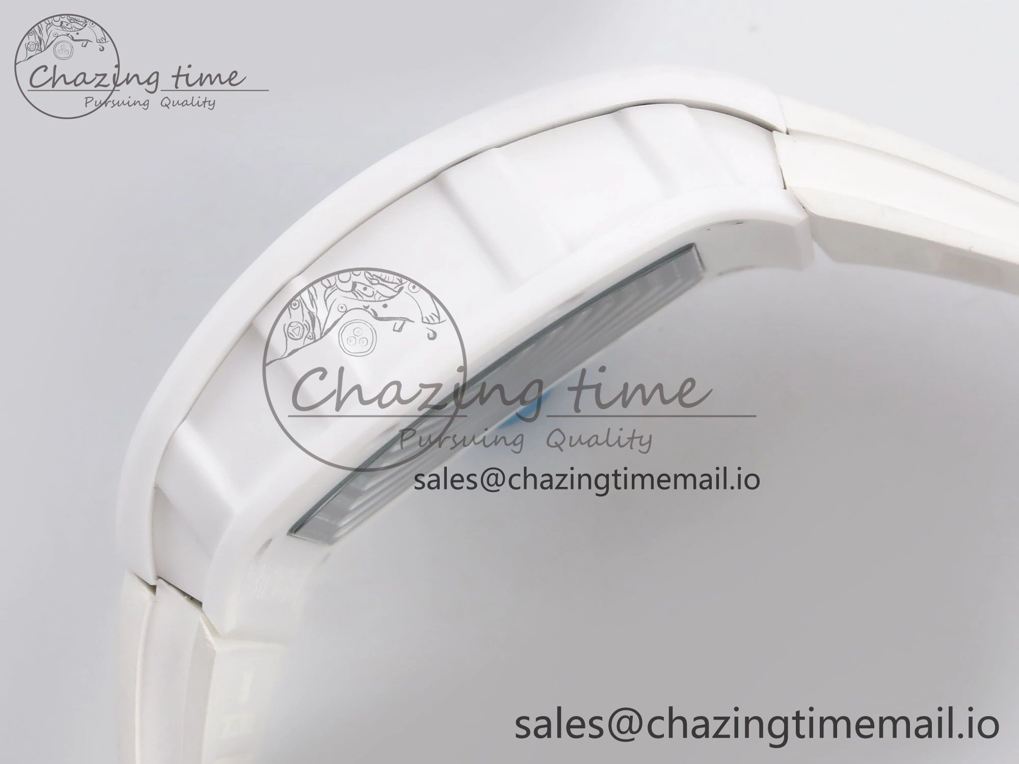 RM055 White Ceramic T+F 1:1 Best Edition Blue Skeleton Dial on White Rubber Strap RMUL2 Super Clone OdorResistant 9241