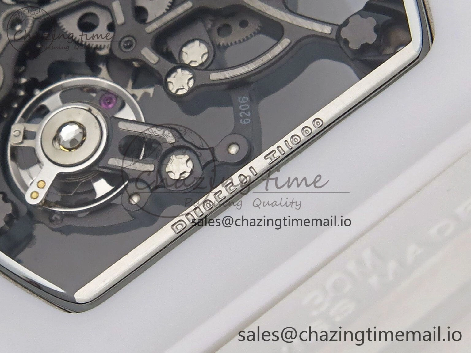 RM055 White Ceramic T+F 1:1 Best Edition Blue Skeleton Dial on White Rubber Strap RMUL2 Super Clone OdorResistant 9241