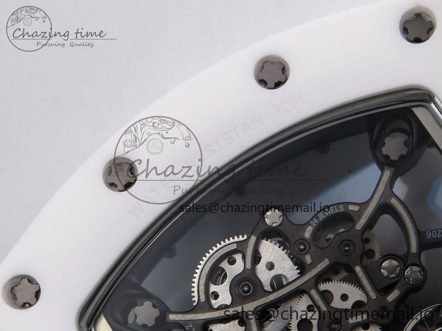 RM055 White Ceramic T+F 1:1 Best Edition Blue Skeleton Dial on White Rubber Strap RMUL2 Super Clone OdorResistant 9241