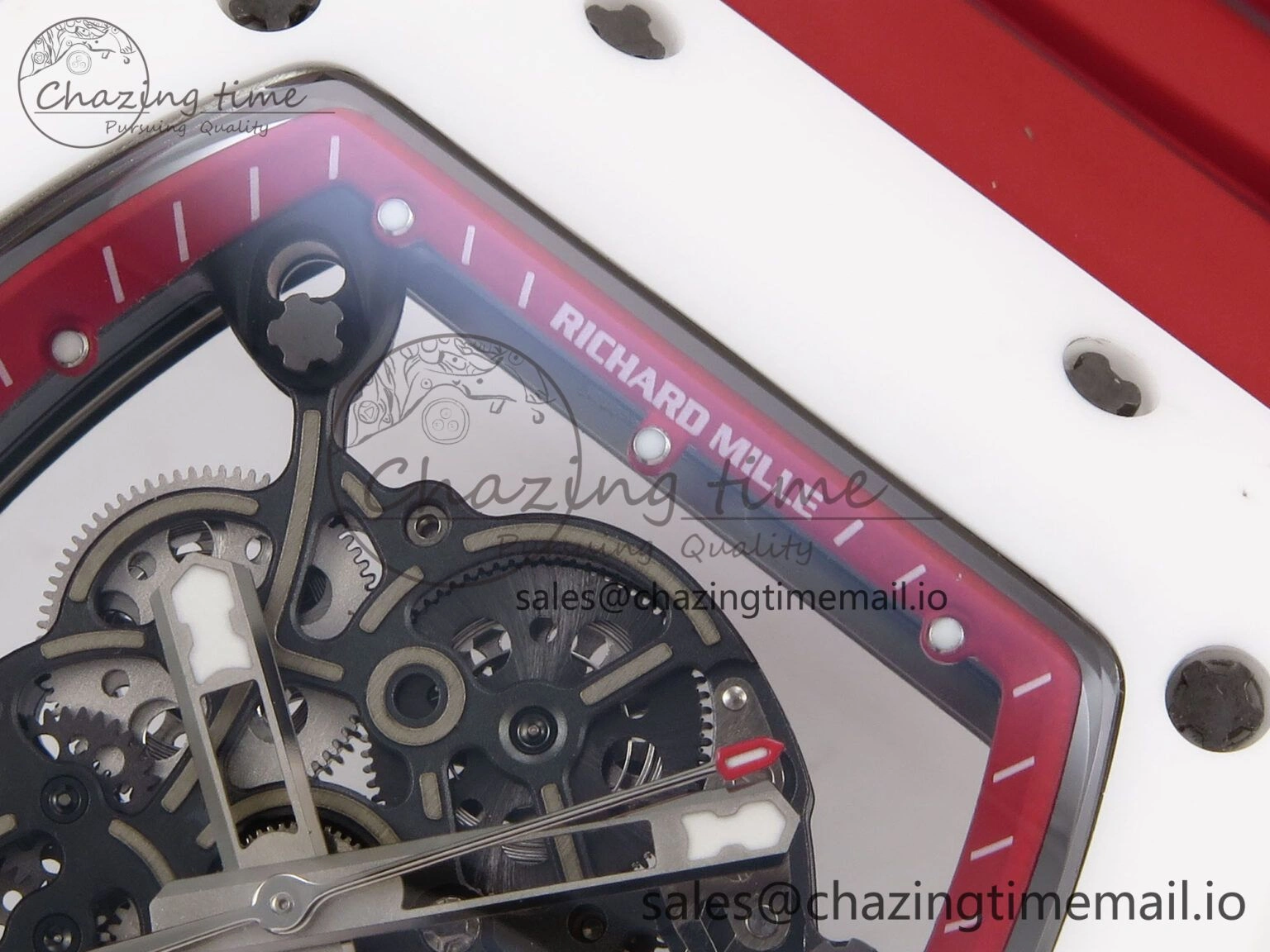 TravelReady RM055 White Ceramic T+F 1:1 Best Edition Red Skeleton Dial on Red Rubber Strap RMUL2 Super Clone 9245