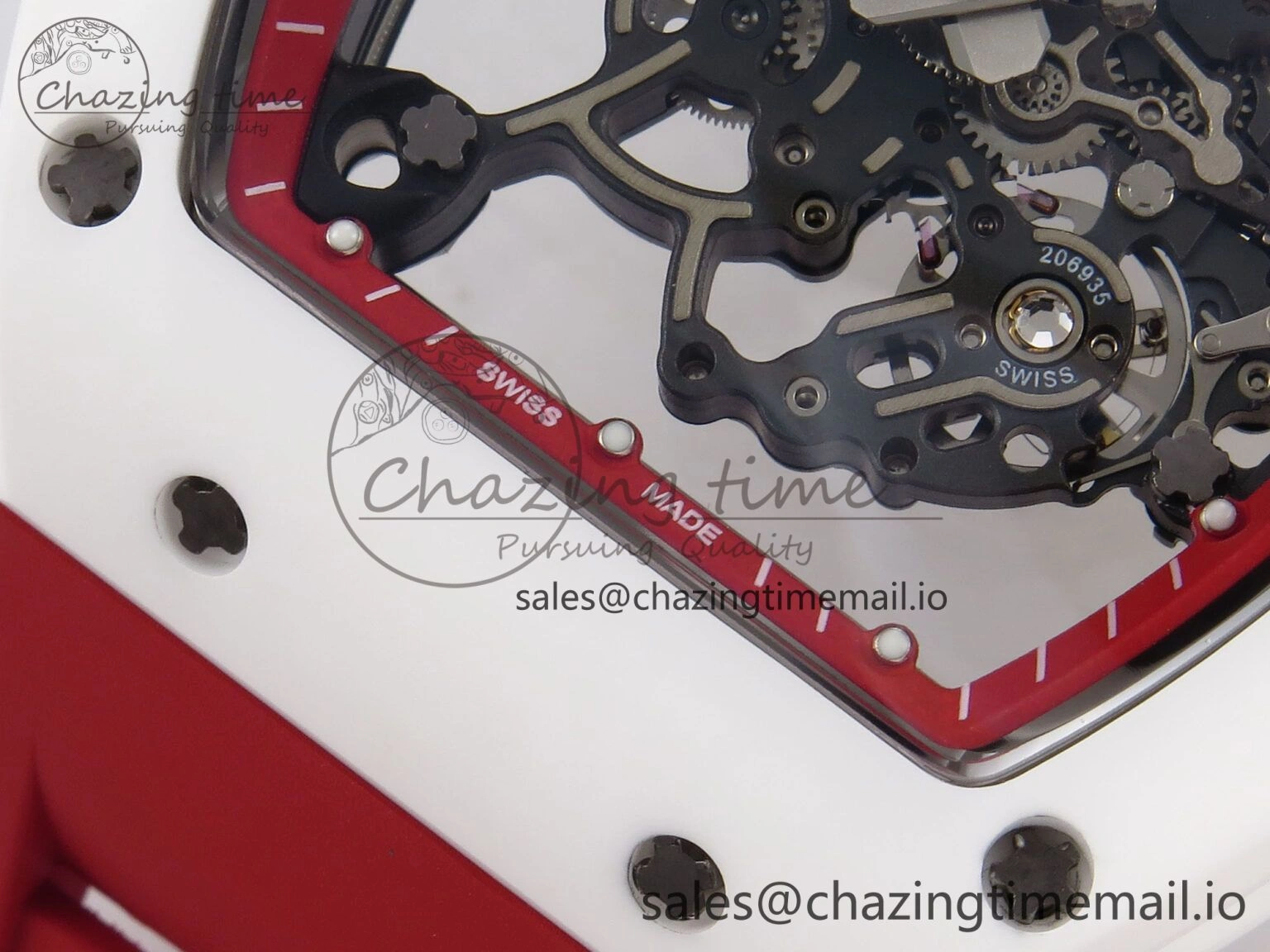 TravelReady RM055 White Ceramic T+F 1:1 Best Edition Red Skeleton Dial on Red Rubber Strap RMUL2 Super Clone 9245