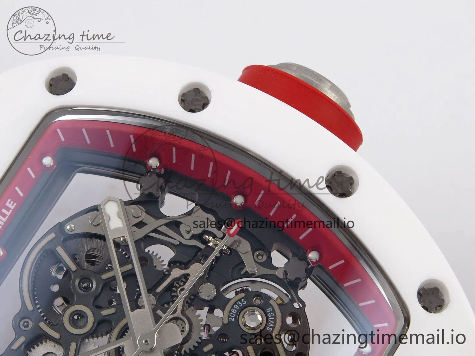 TravelReady RM055 White Ceramic T+F 1:1 Best Edition Red Skeleton Dial on Red Rubber Strap RMUL2 Super Clone 9245
