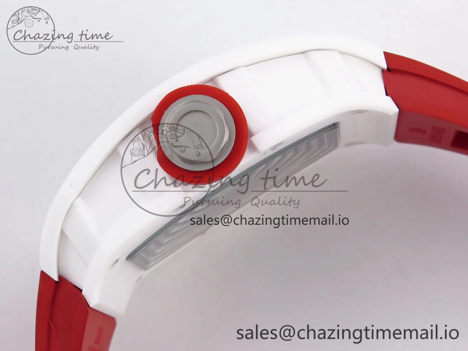 TravelReady RM055 White Ceramic T+F 1:1 Best Edition Red Skeleton Dial on Red Rubber Strap RMUL2 Super Clone 9245
