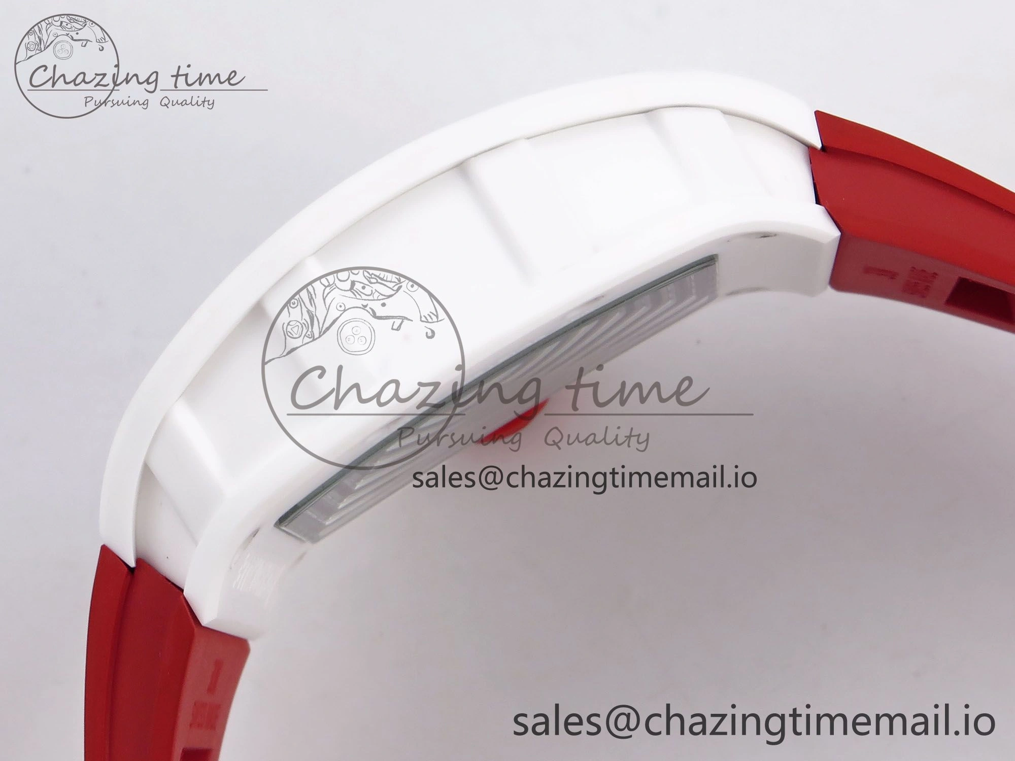 TravelReady RM055 White Ceramic T+F 1:1 Best Edition Red Skeleton Dial on Red Rubber Strap RMUL2 Super Clone 9245