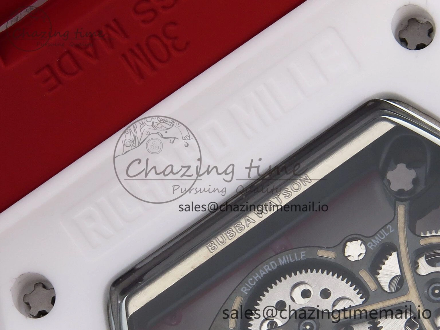 TravelReady RM055 White Ceramic T+F 1:1 Best Edition Red Skeleton Dial on Red Rubber Strap RMUL2 Super Clone 9245