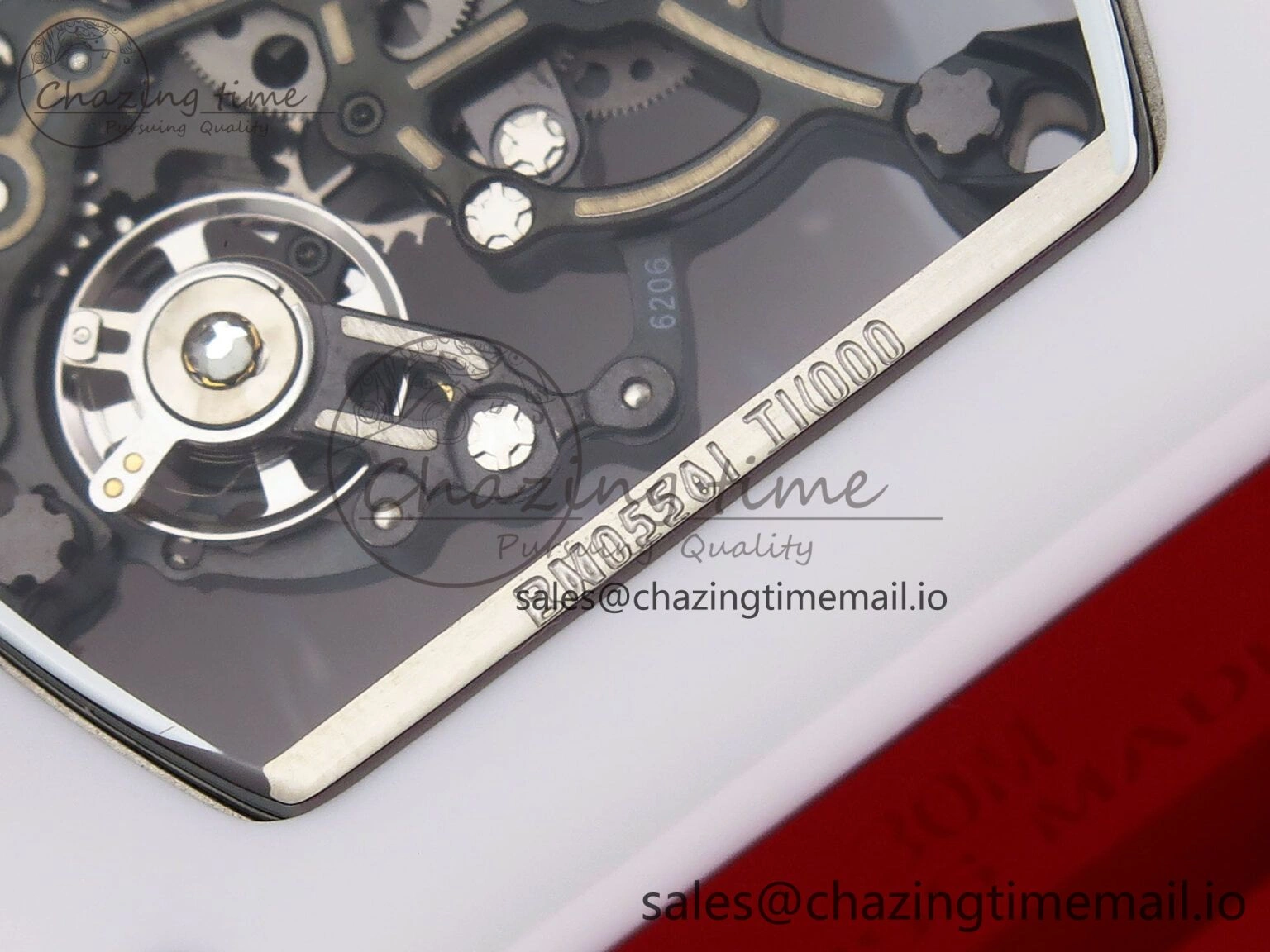 TravelReady RM055 White Ceramic T+F 1:1 Best Edition Red Skeleton Dial on Red Rubber Strap RMUL2 Super Clone 9245