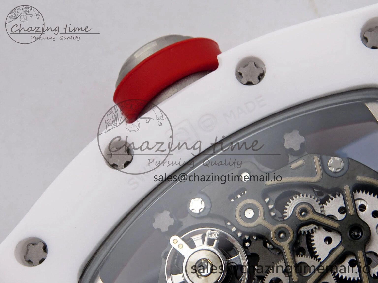 TravelReady RM055 White Ceramic T+F 1:1 Best Edition Red Skeleton Dial on Red Rubber Strap RMUL2 Super Clone 9245