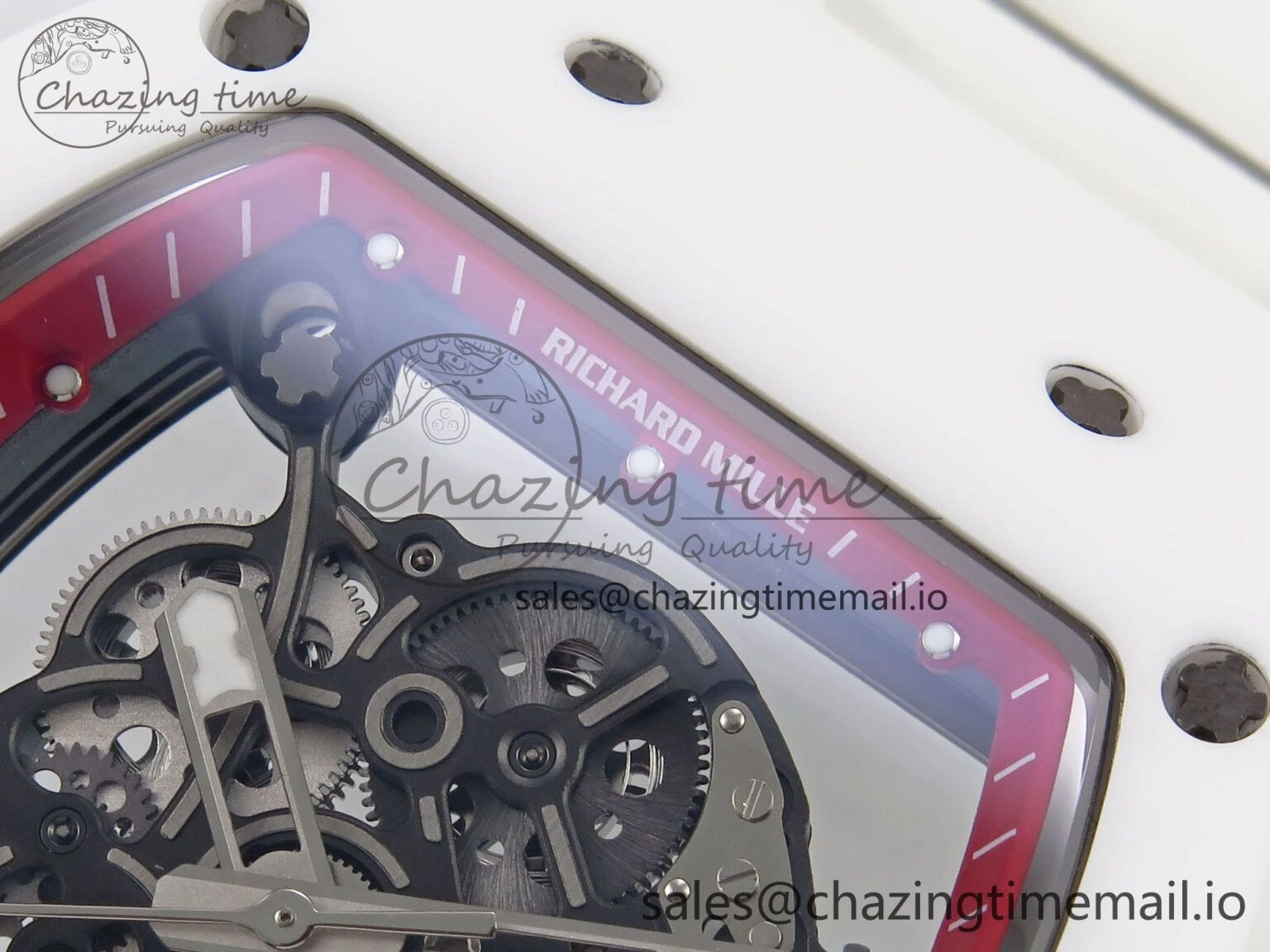 Durable RM055 White Ceramic T+F 1:1 Best Edition Red Skeleton Dial on White Rubber Strap RMUL2 Super Clone 9242
