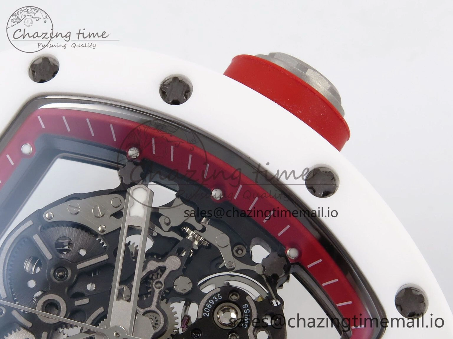 Durable RM055 White Ceramic T+F 1:1 Best Edition Red Skeleton Dial on White Rubber Strap RMUL2 Super Clone 9242