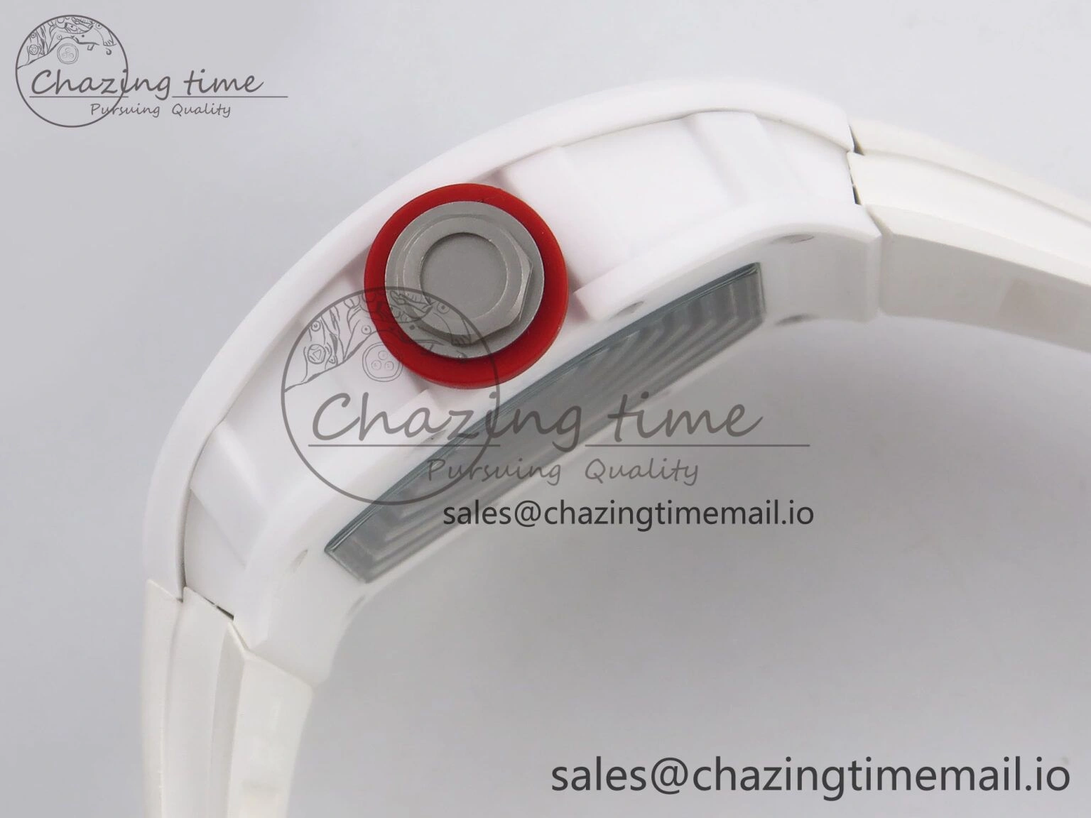 Durable RM055 White Ceramic T+F 1:1 Best Edition Red Skeleton Dial on White Rubber Strap RMUL2 Super Clone 9242