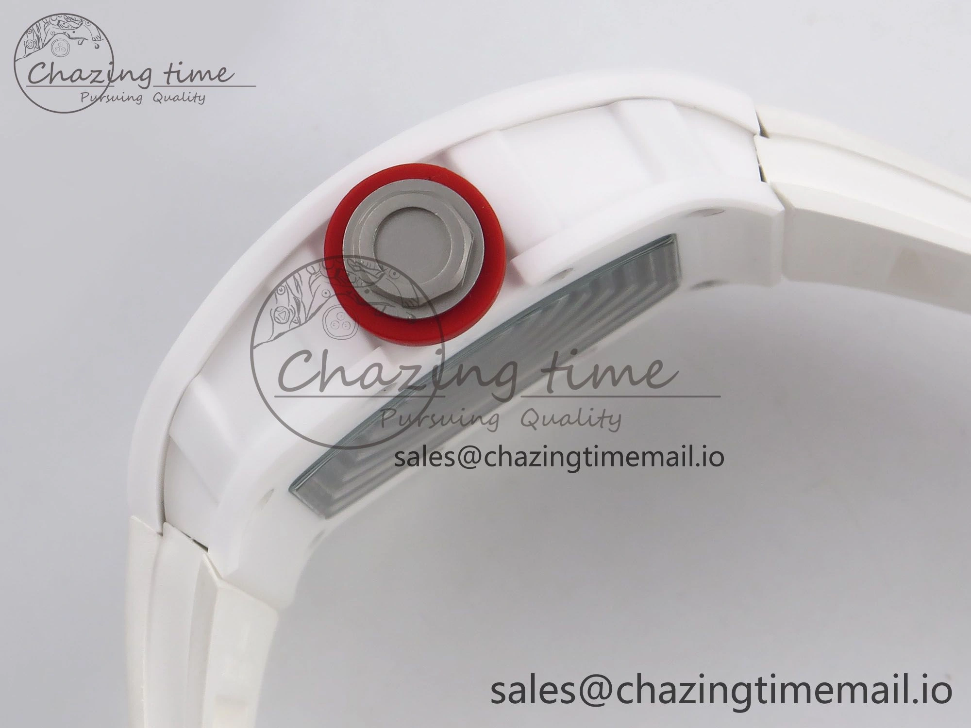 Durable RM055 White Ceramic T+F 1:1 Best Edition Red Skeleton Dial on White Rubber Strap RMUL2 Super Clone 9242