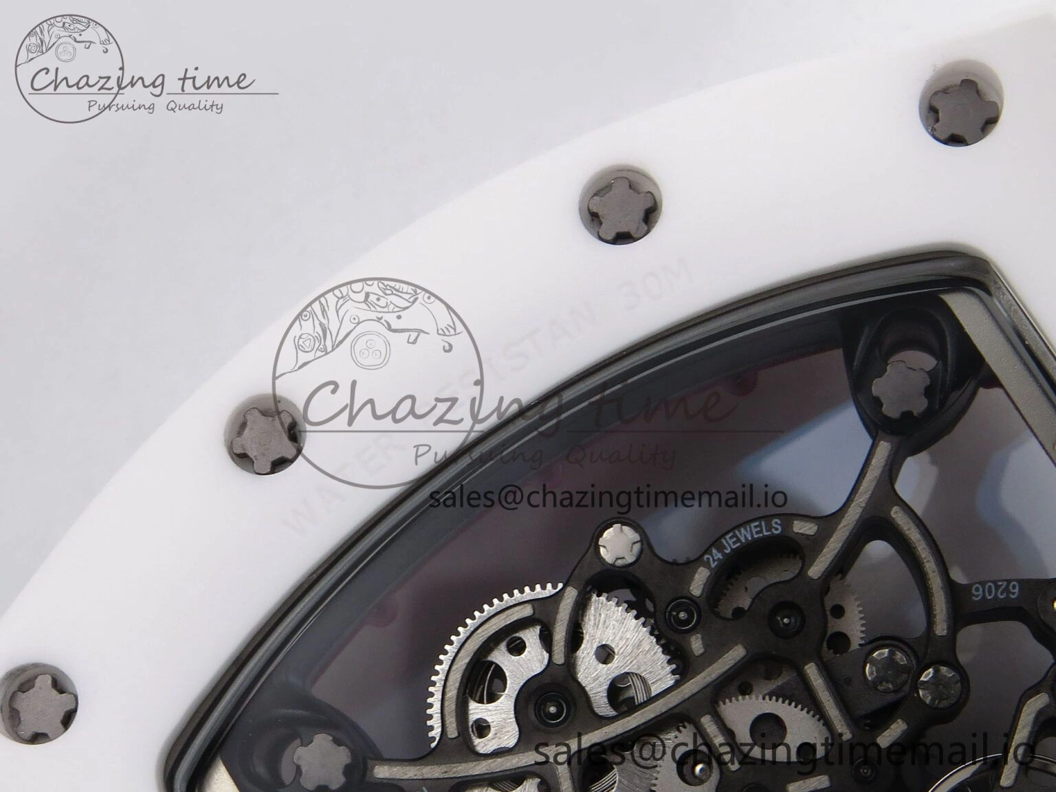 Durable RM055 White Ceramic T+F 1:1 Best Edition Red Skeleton Dial on White Rubber Strap RMUL2 Super Clone 9242