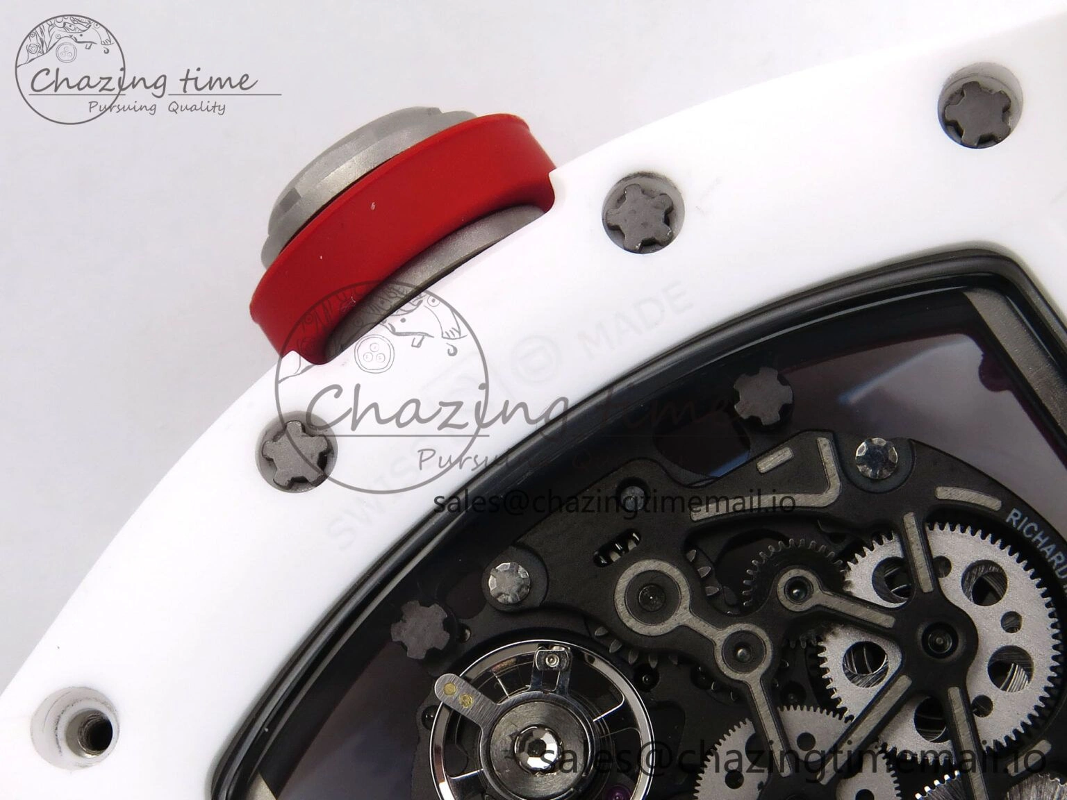 Durable RM055 White Ceramic T+F 1:1 Best Edition Red Skeleton Dial on White Rubber Strap RMUL2 Super Clone 9242