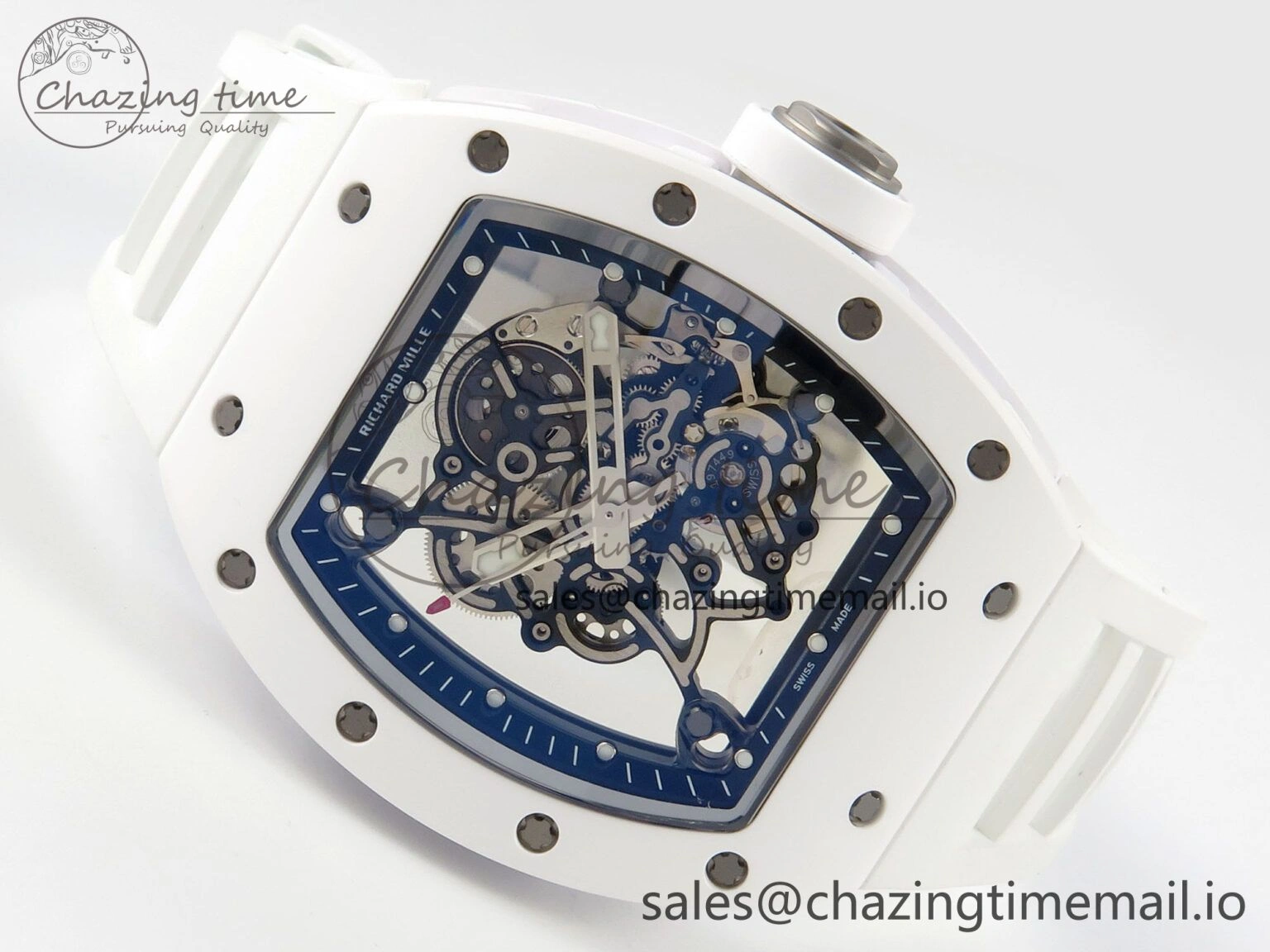EasyCare RM055 White Ceramic ZF 1:1 Best Edition on Rubber Strap RMUL2 Super Clone V 9162