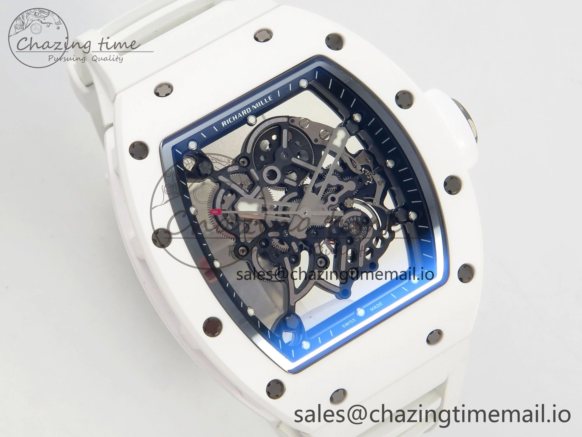 EasyCare RM055 White Ceramic ZF 1:1 Best Edition on Rubber Strap RMUL2 Super Clone V 9162