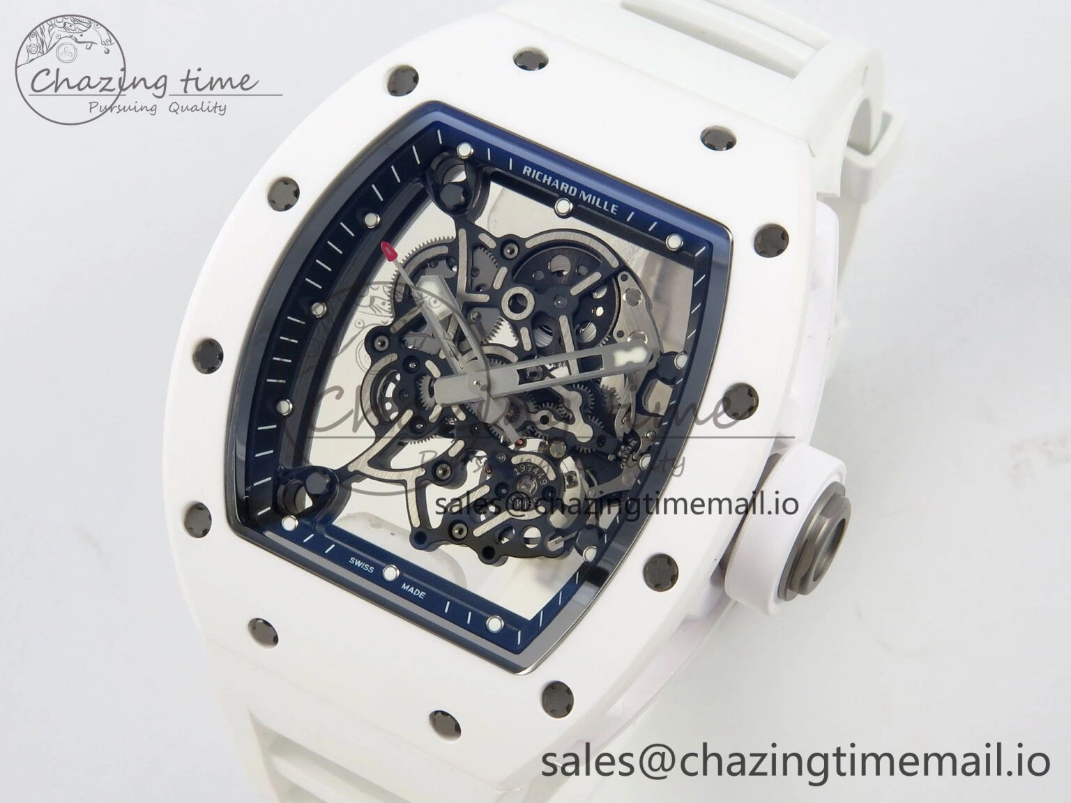 EasyCare RM055 White Ceramic ZF 1:1 Best Edition on Rubber Strap RMUL2 Super Clone V 9162