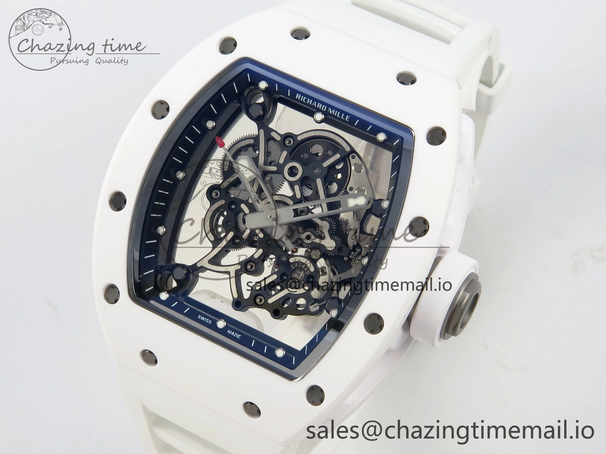 EasyCare RM055 White Ceramic ZF 1:1 Best Edition on Rubber Strap RMUL2 Super Clone V 9162