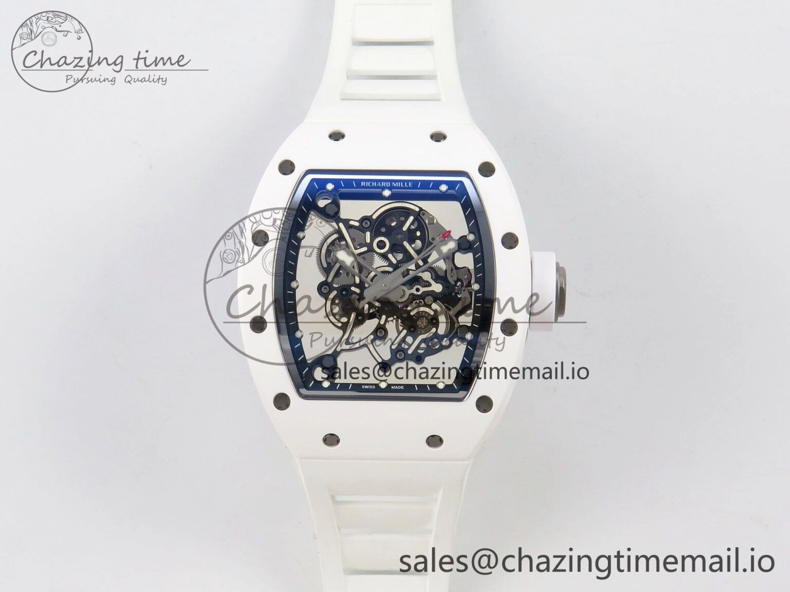 EasyCare RM055 White Ceramic ZF 1:1 Best Edition on Rubber Strap RMUL2 Super Clone V 9162