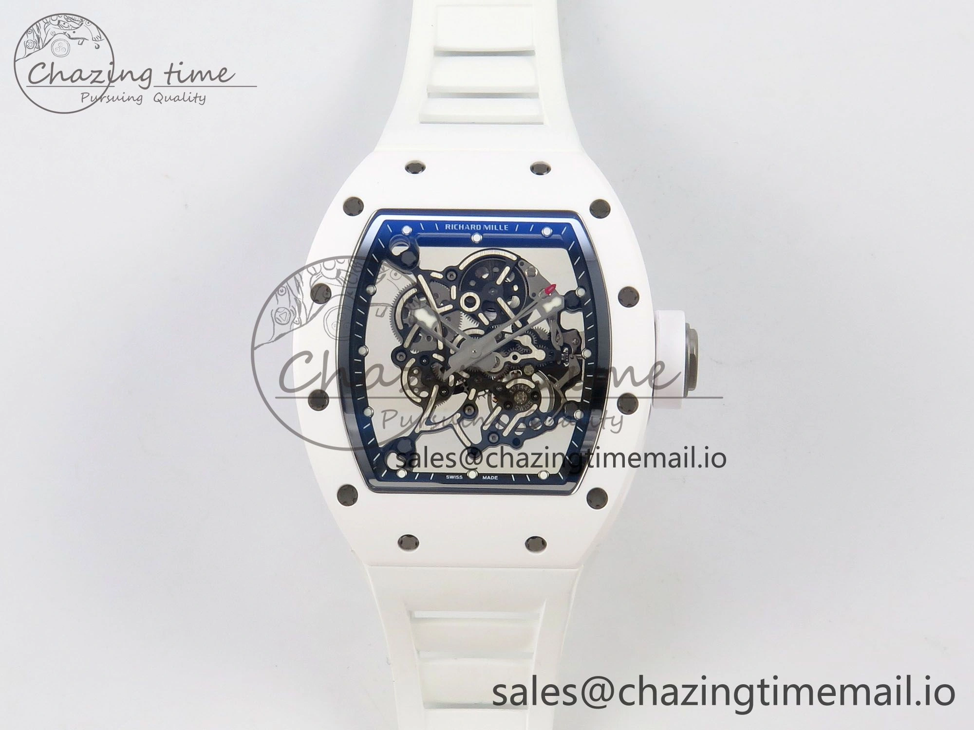 EasyCare RM055 White Ceramic ZF 1:1 Best Edition on Rubber Strap RMUL2 Super Clone V 9162