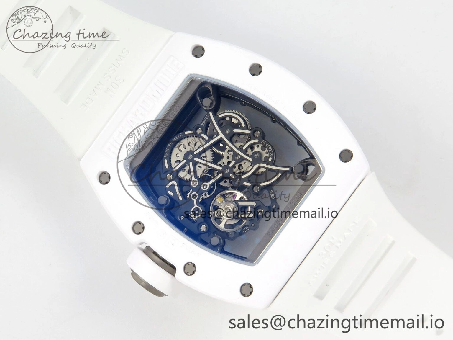 EasyCare RM055 White Ceramic ZF 1:1 Best Edition on Rubber Strap RMUL2 Super Clone V 9162