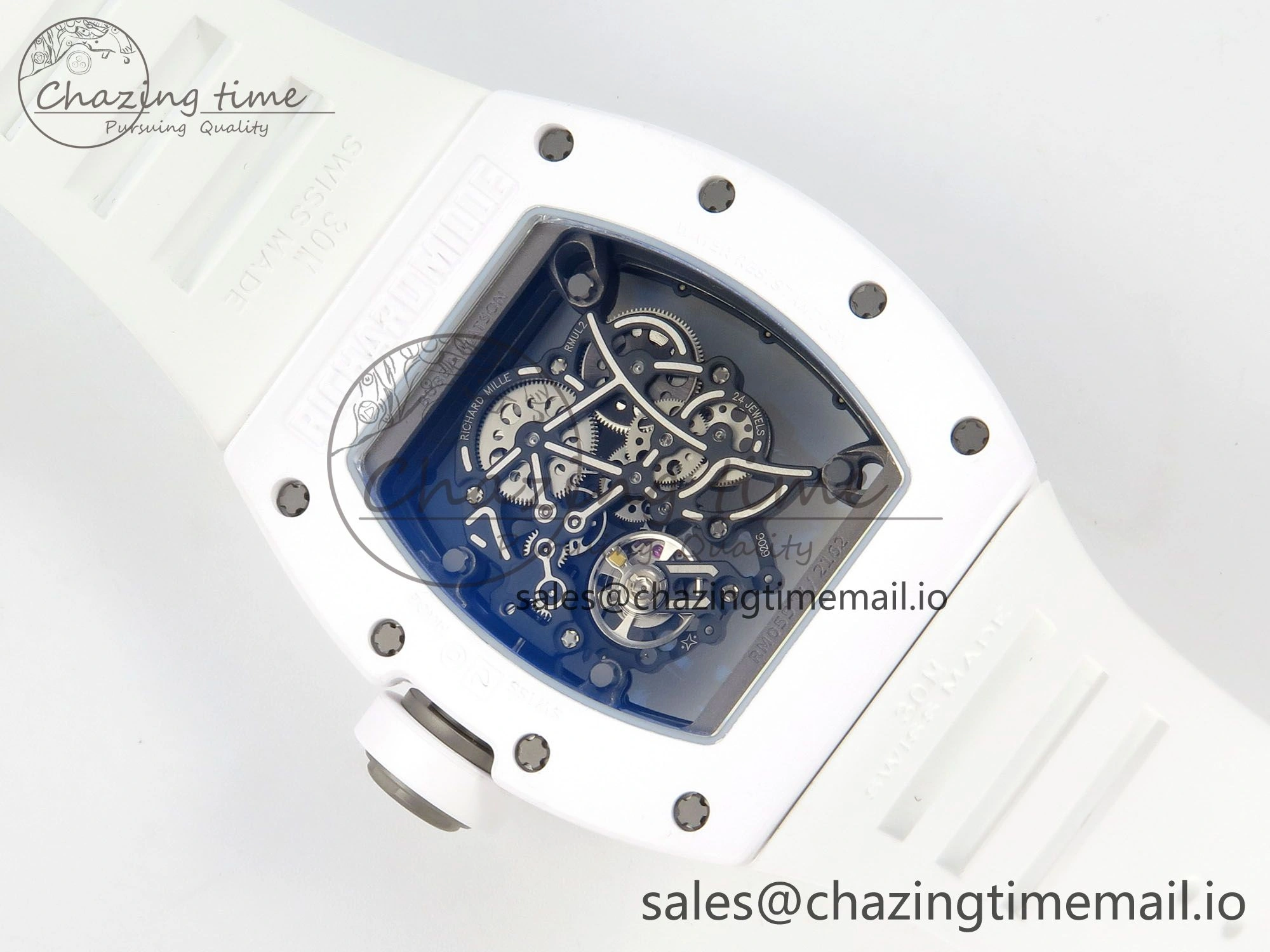 EasyCare RM055 White Ceramic ZF 1:1 Best Edition on Rubber Strap RMUL2 Super Clone V 9162