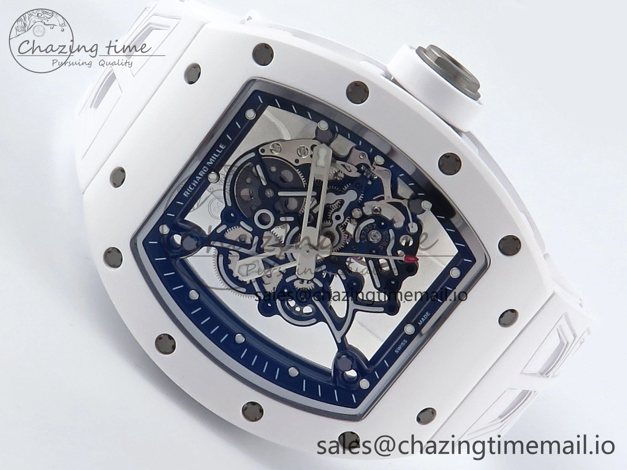 Affordable RM055 White Ceramic ZF 1:1 Best Edition on Shark Rubber Strap RMUL2 Super Clone 9200