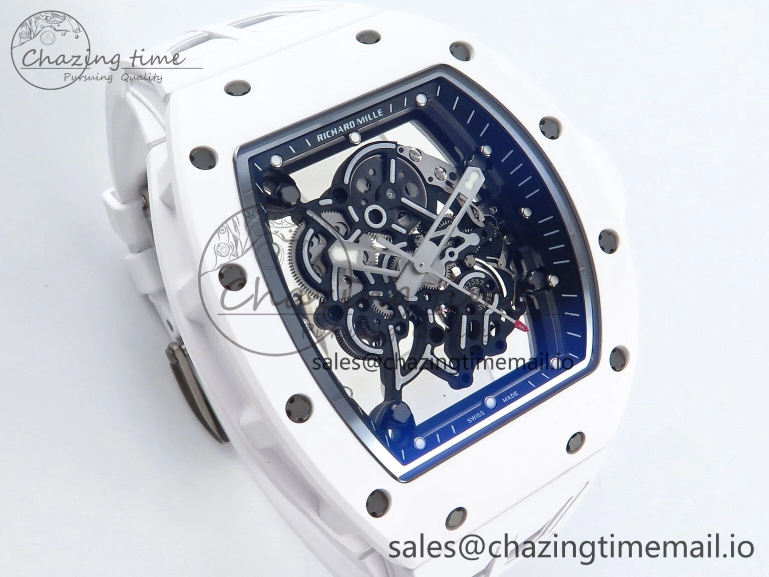Affordable RM055 White Ceramic ZF 1:1 Best Edition on Shark Rubber Strap RMUL2 Super Clone 9200