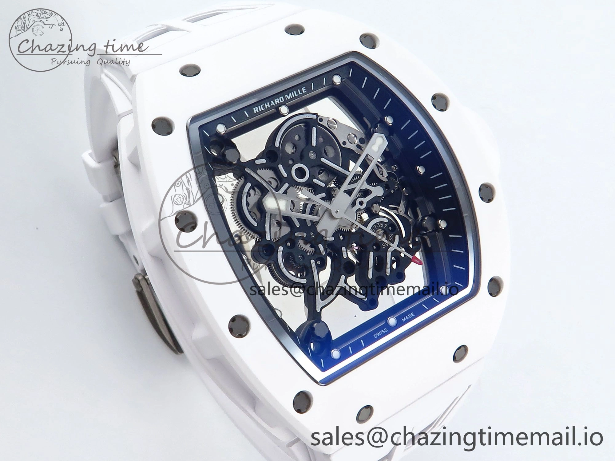 Affordable RM055 White Ceramic ZF 1:1 Best Edition on Shark Rubber Strap RMUL2 Super Clone 9200