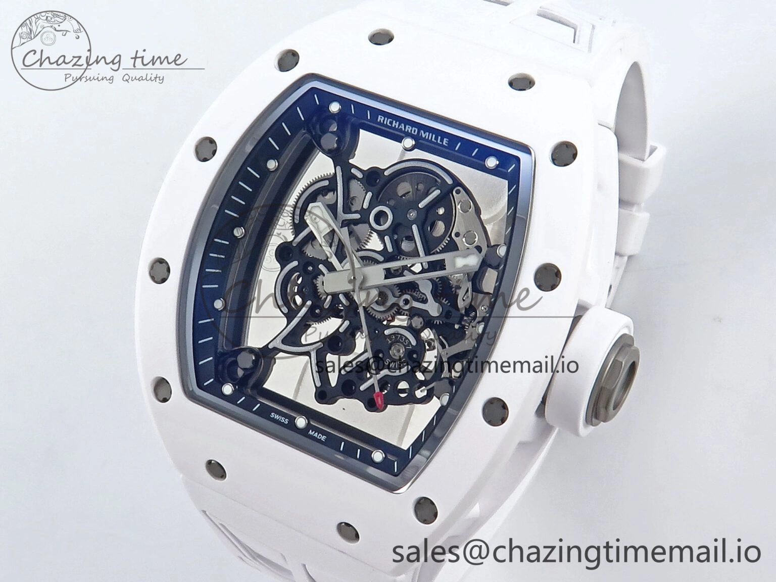 Affordable RM055 White Ceramic ZF 1:1 Best Edition on Shark Rubber Strap RMUL2 Super Clone 9200