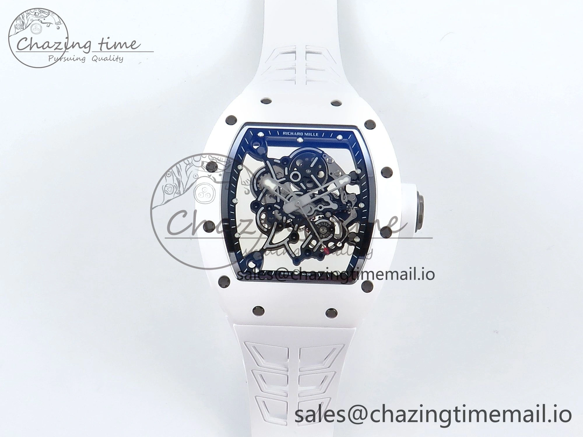 Affordable RM055 White Ceramic ZF 1:1 Best Edition on Shark Rubber Strap RMUL2 Super Clone 9200