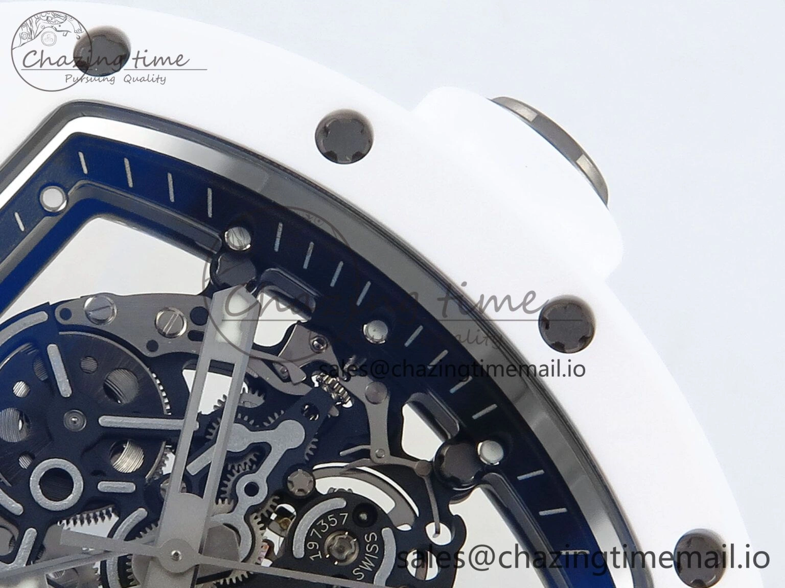Affordable RM055 White Ceramic ZF 1:1 Best Edition on Shark Rubber Strap RMUL2 Super Clone 9200