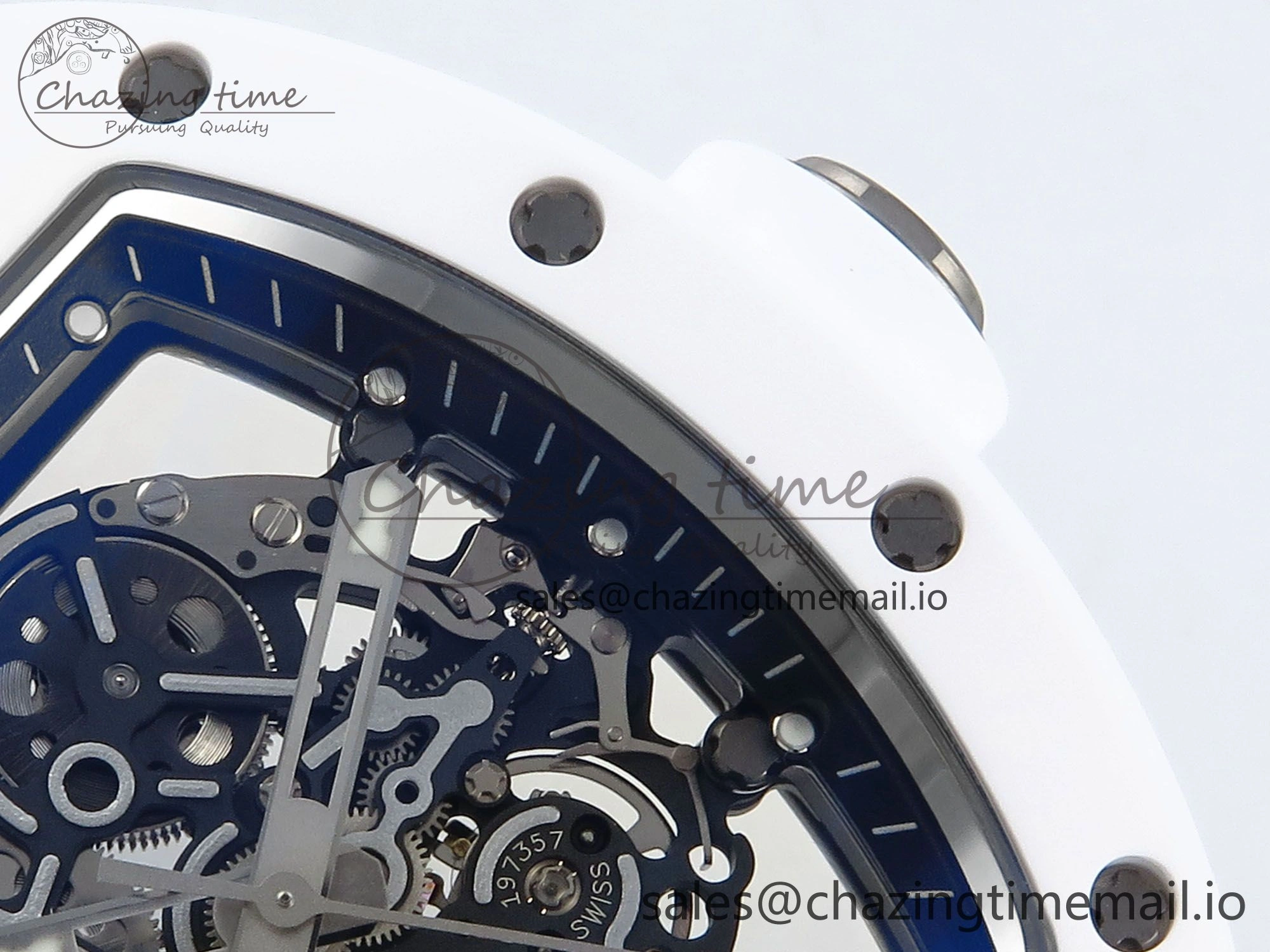 Affordable RM055 White Ceramic ZF 1:1 Best Edition on Shark Rubber Strap RMUL2 Super Clone 9200