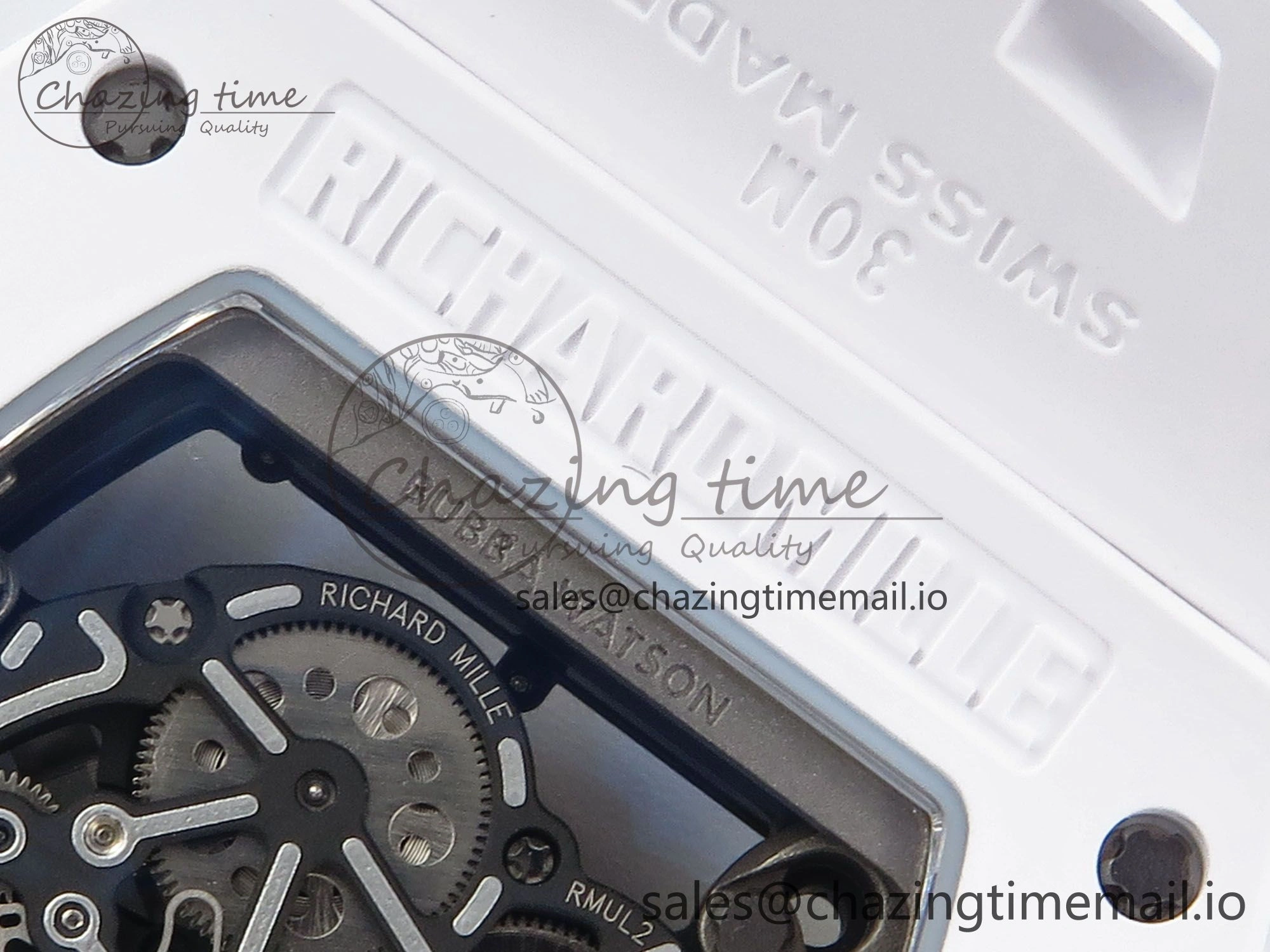 Affordable RM055 White Ceramic ZF 1:1 Best Edition on Shark Rubber Strap RMUL2 Super Clone 9200