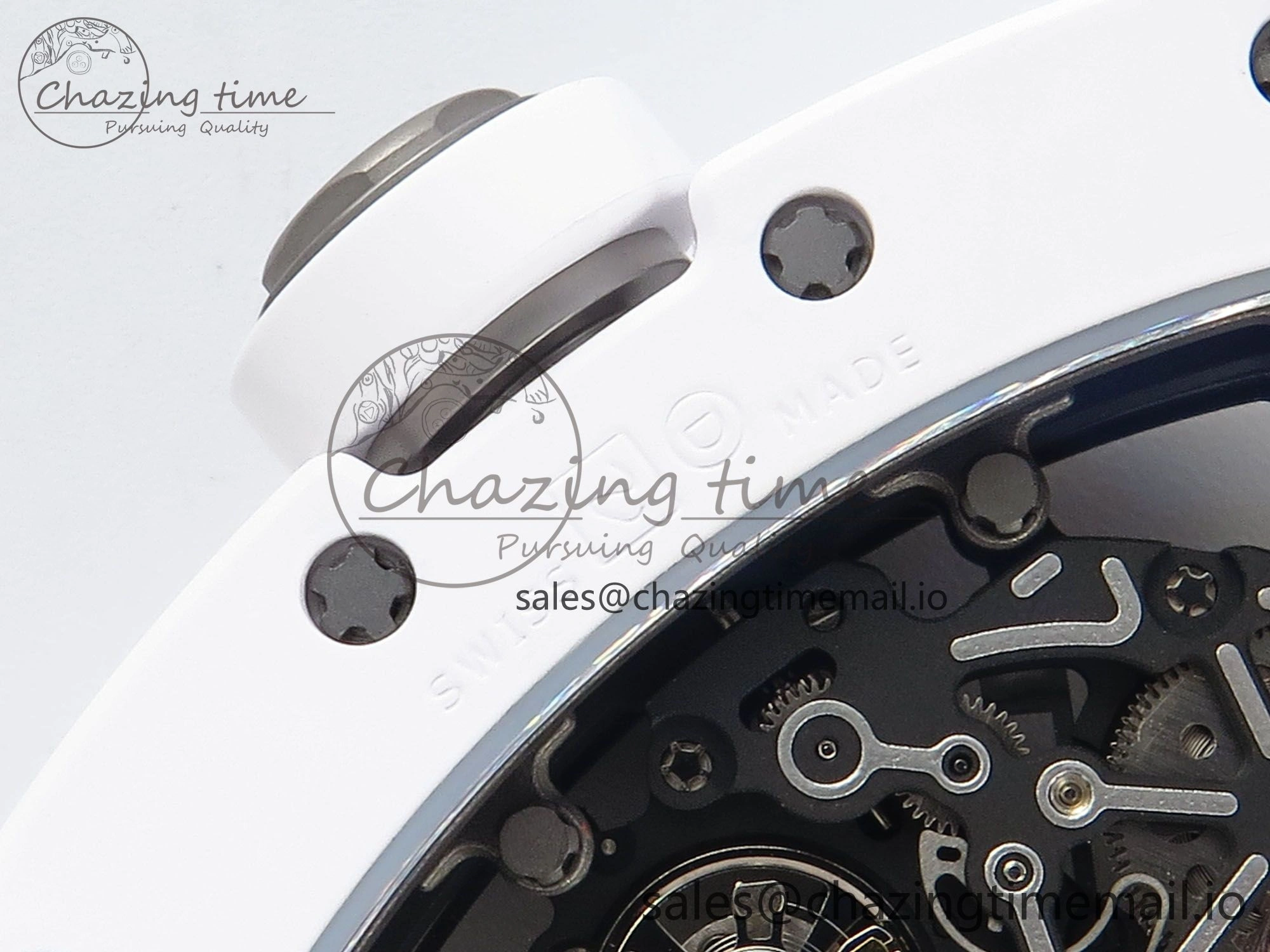 Affordable RM055 White Ceramic ZF 1:1 Best Edition on Shark Rubber Strap RMUL2 Super Clone 9200